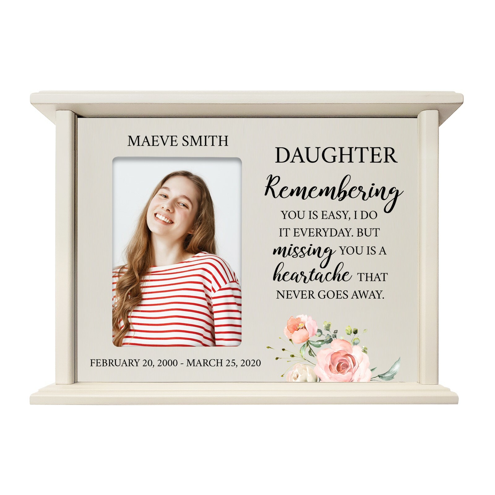 Custom Cremation Urn Box Holds 200 cu in w/ 4×6 Photo Remembering You (Daughter)