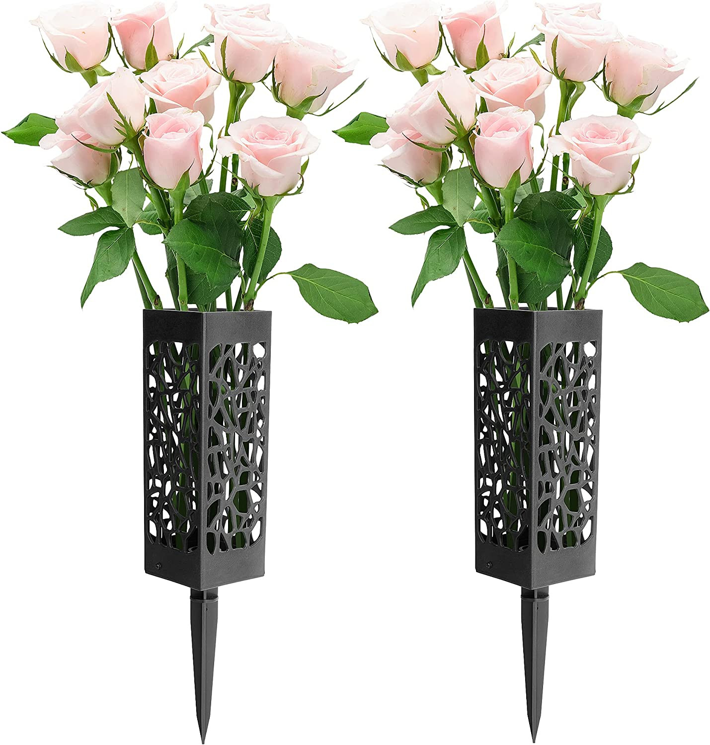 2 Pack 12 Inch Memorial Cemetery Floral Holder Decoration-Plastic Floral Vase Co