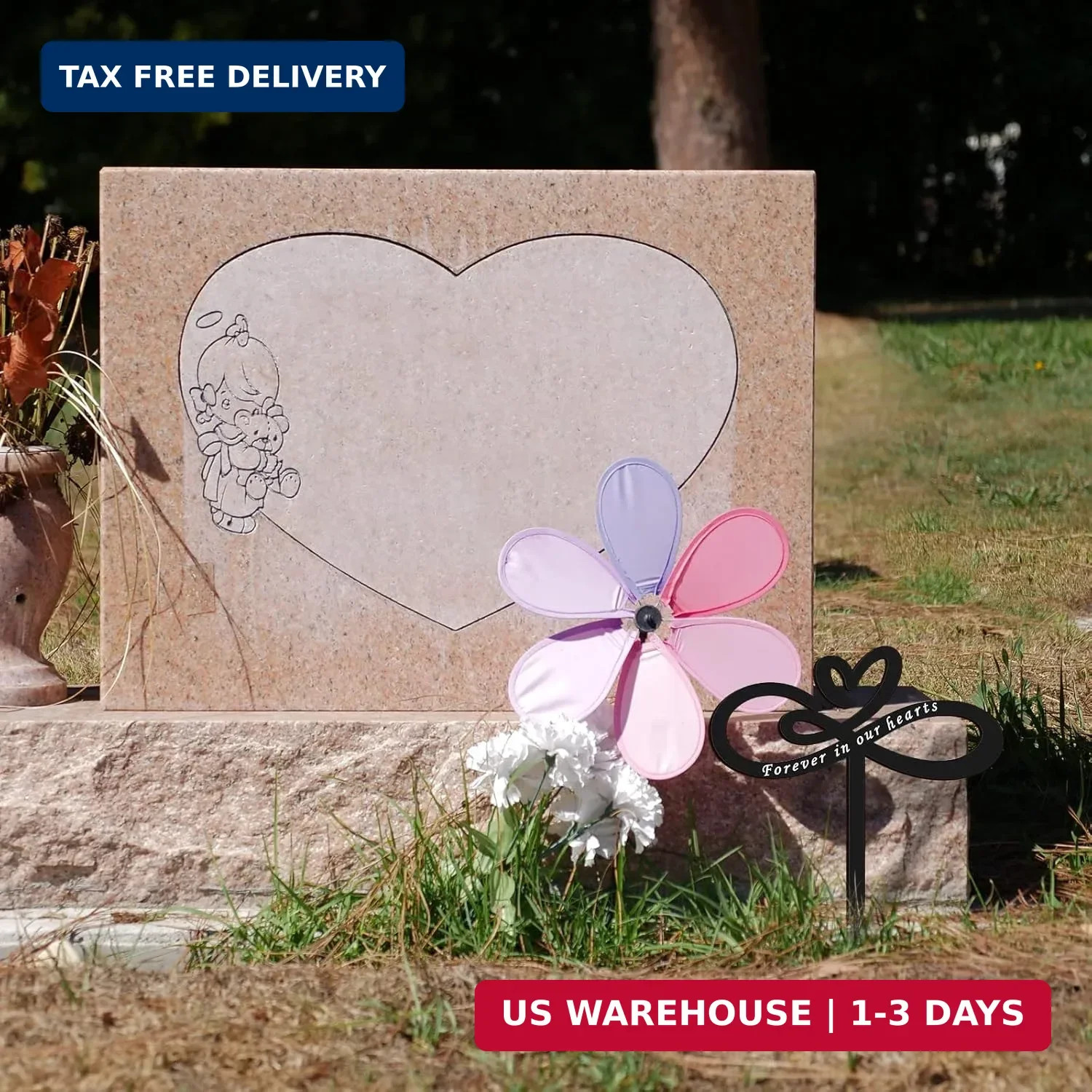 Fumete Heart Memorial Plaque Stake, Forever in Our Hearts Memorial Stakes, Cemet