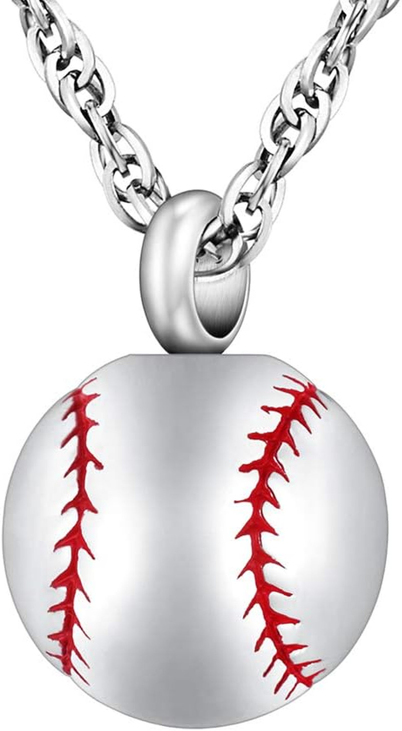 Baseball Urn Necklace for Ash Stainless Steel Cremation Jewelry Memorial Pendant