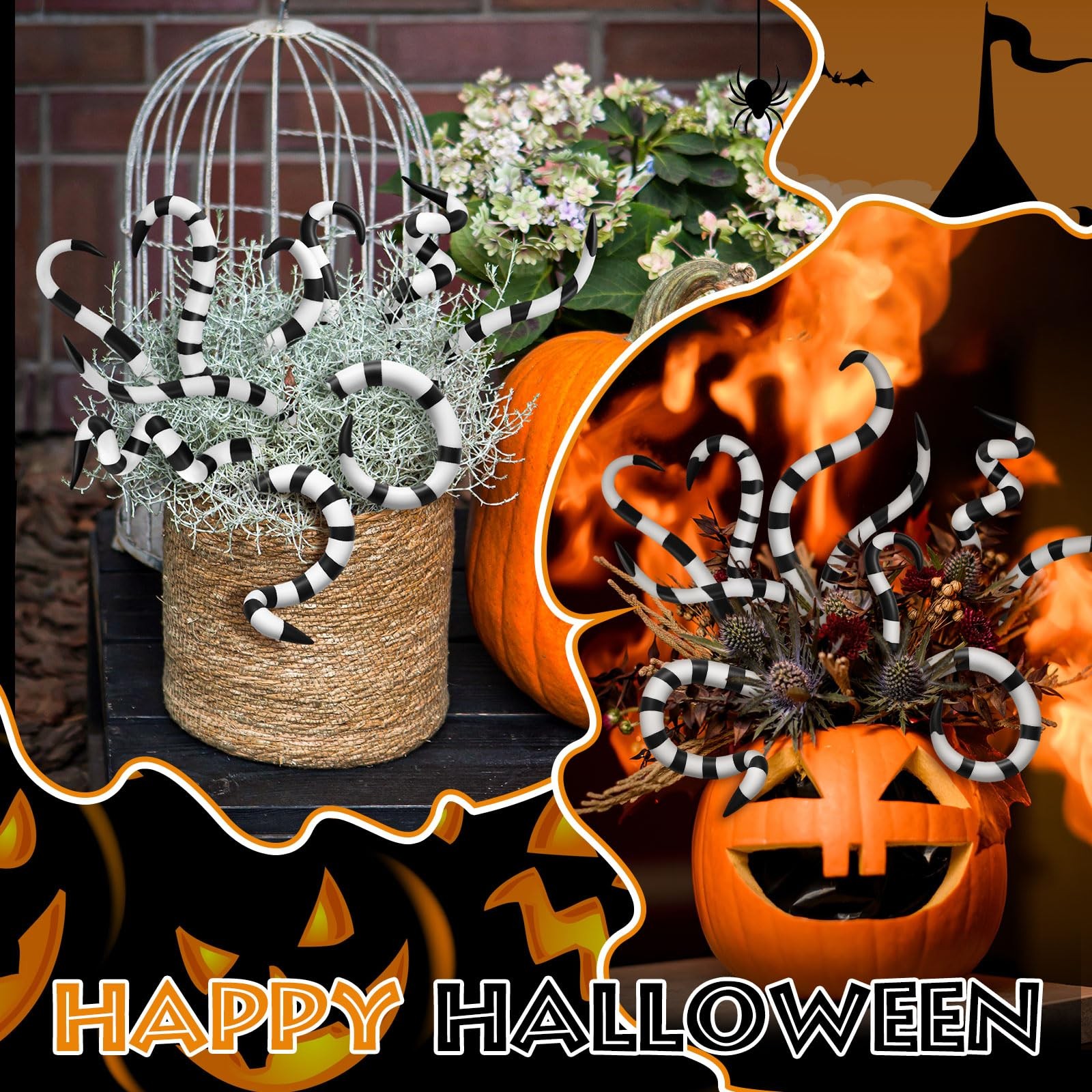 24 Pcs Halloween Plant Stakes Halloween Decoration Black and White Striped St…
