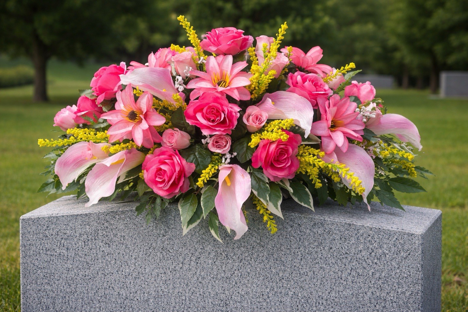 Spring summer Pink Cemetery monument saddle Memorial Day flowers Arrangement