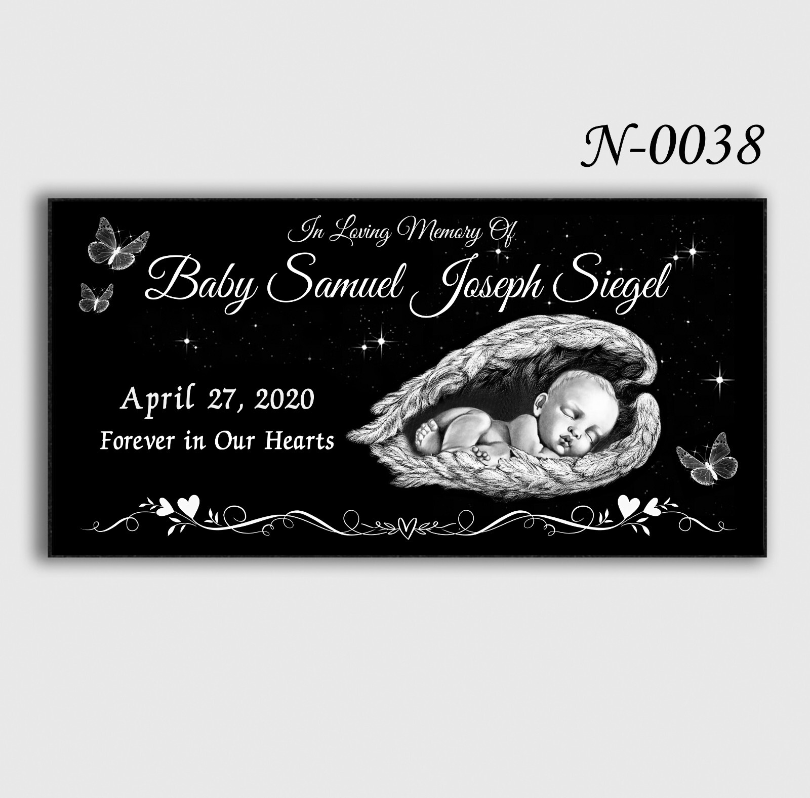 Infant Loss Grave Marker, Personalized & Engraved on Black Granite