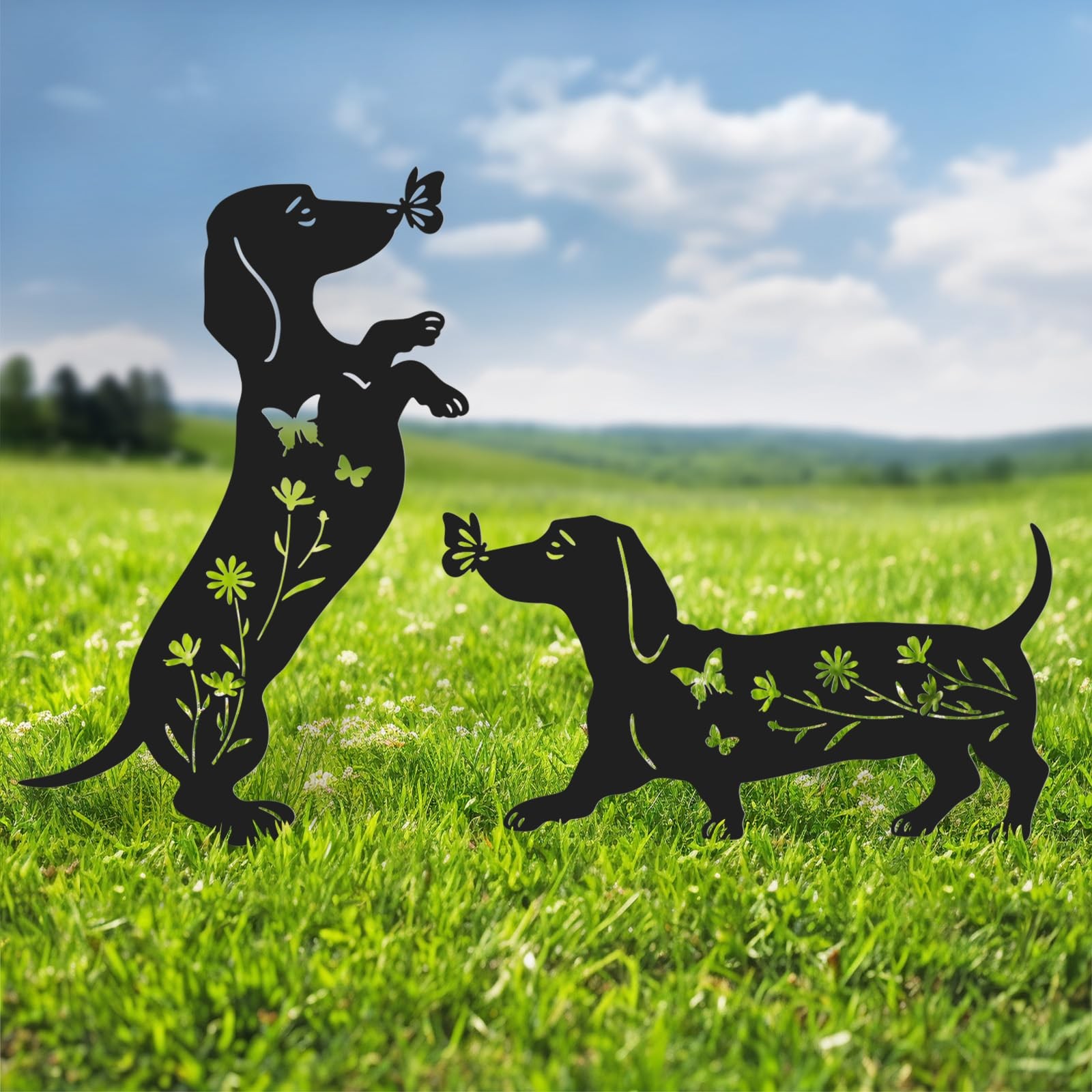 Dachshund Metal Garden Stakes – Decorative Yard Statues for Outdoor Spaces
