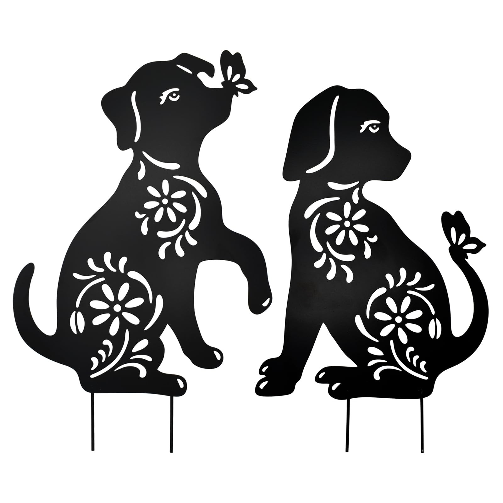 2 Pack Metal Dog Stakes Garden Decor Stakes Black Dog Silhouette Statue for O…