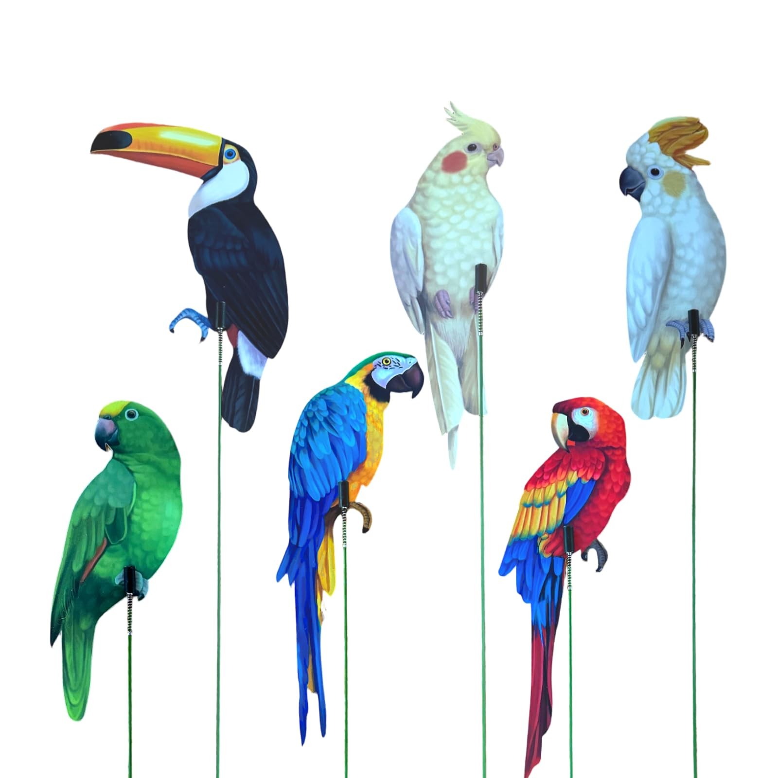18PCS 2D Flat Parrot Garden Stakes Outdoor Yard Decor