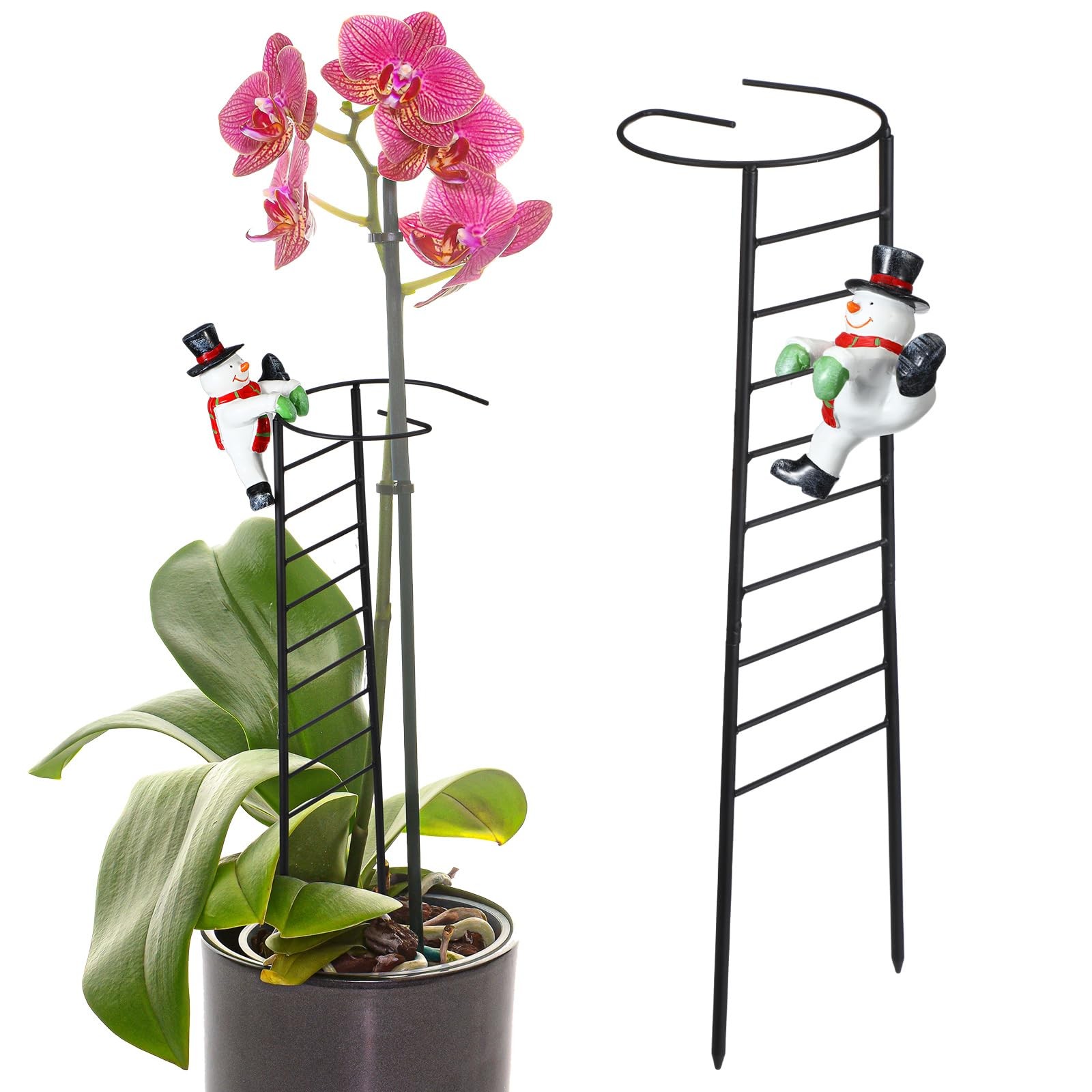 Christmas Plant Stake Xmas Gifts Snowman Statue with 16 Inch Black Ladder Dec…