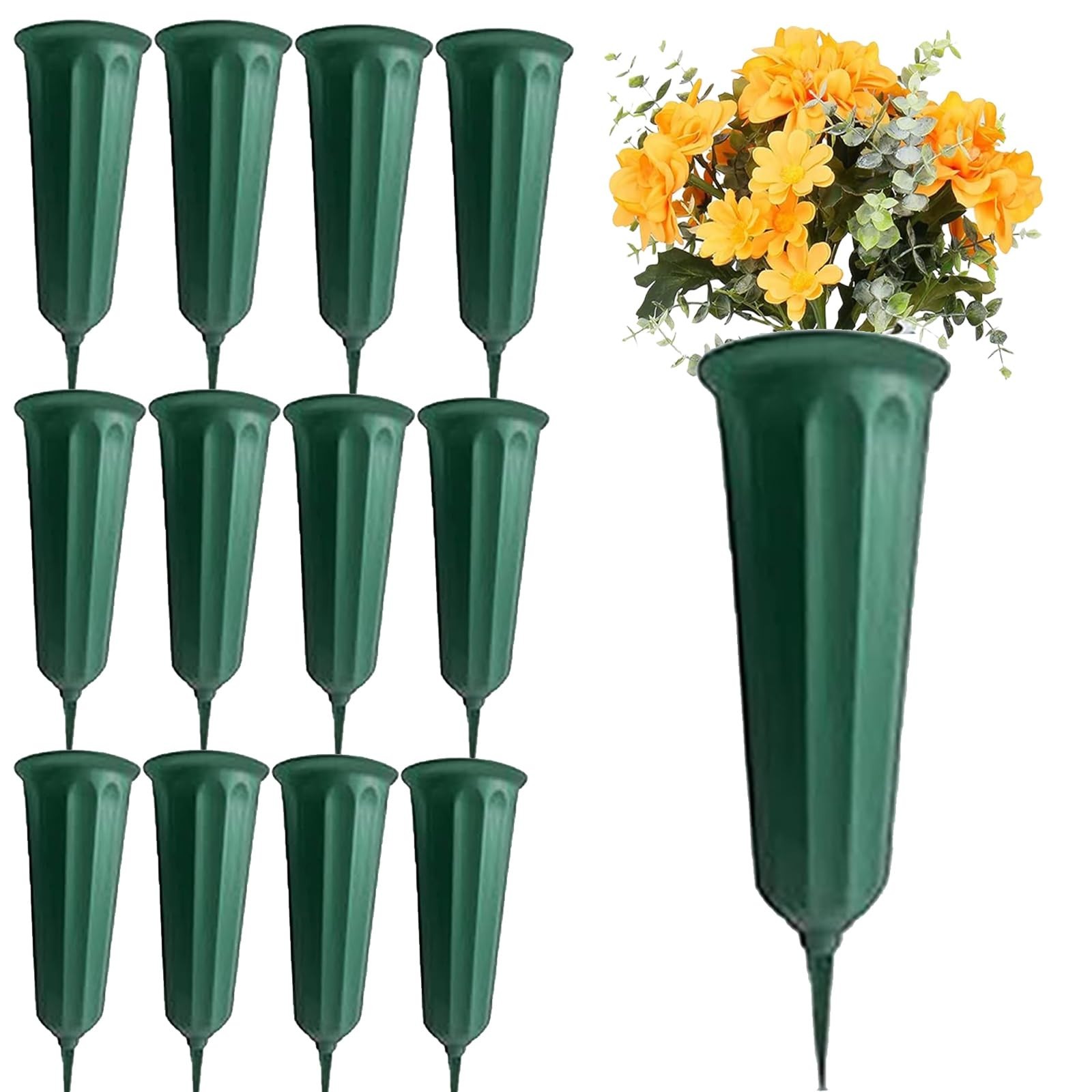 Memorial Cemetery Vases with Spikes – 12 Pack Grave Flower Holders for Decoratio
