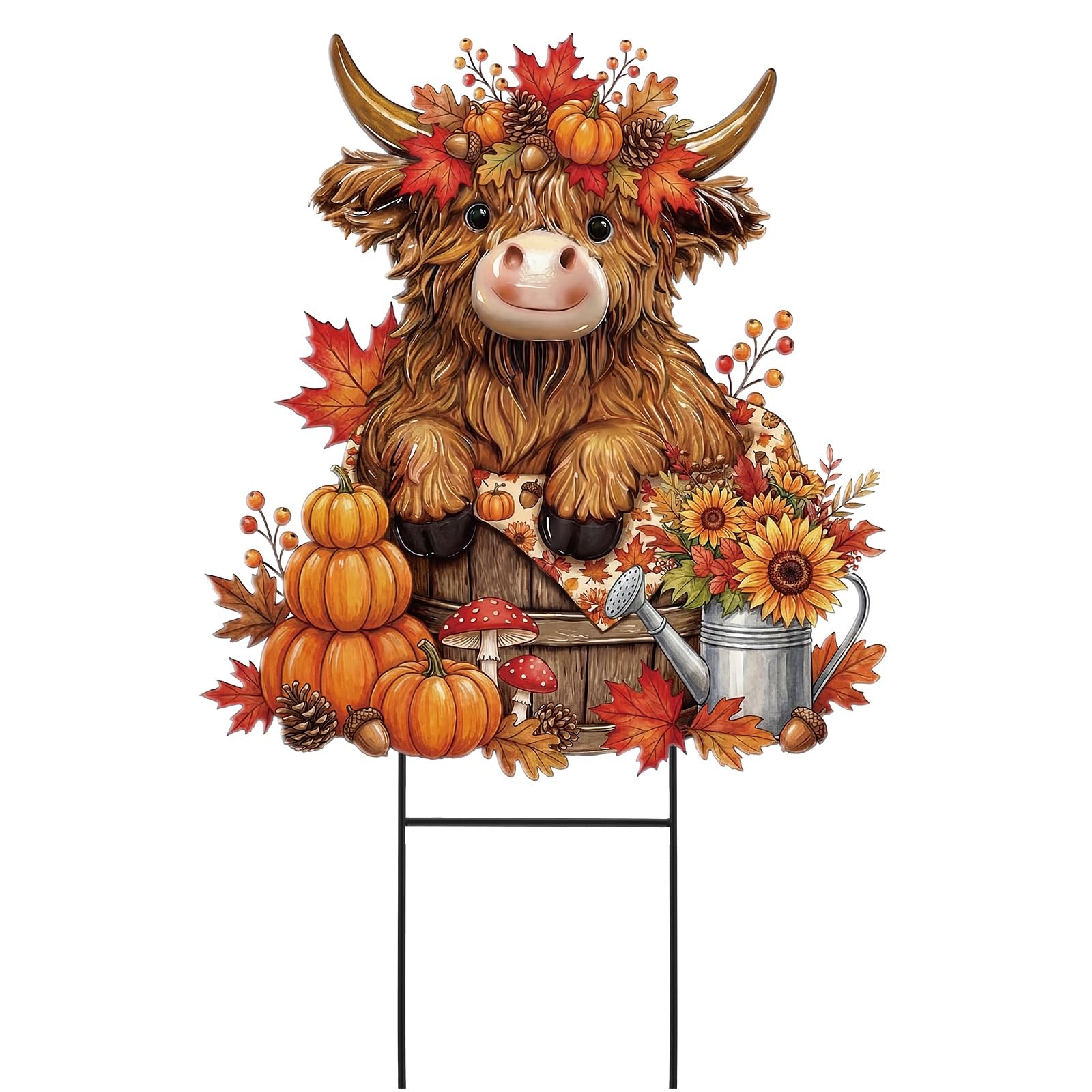Fall Highland Cow Outdoor Decor Autumn Harvest Highland Cow Metal Garden Stak…