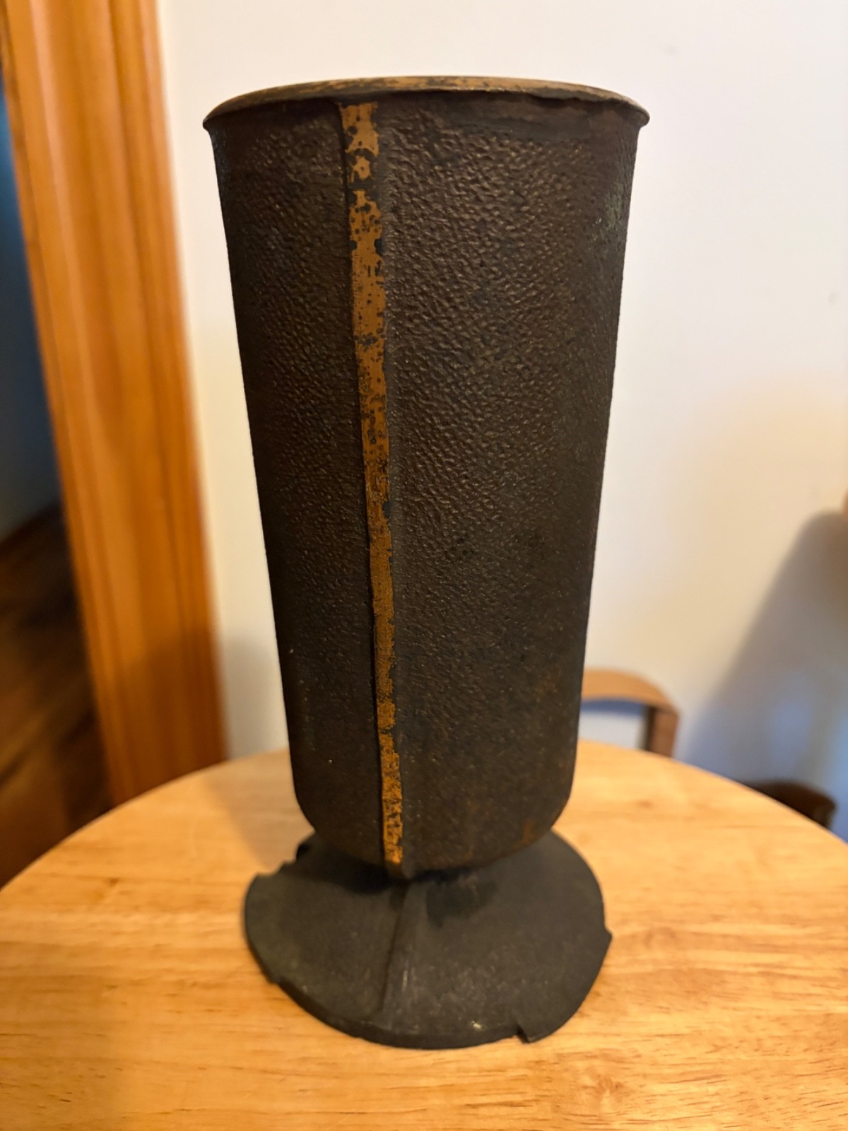 Vtg Solid Hammered Bronze Cemetery Memorial Flower Vase (2) Flutes x 8-1/2″
