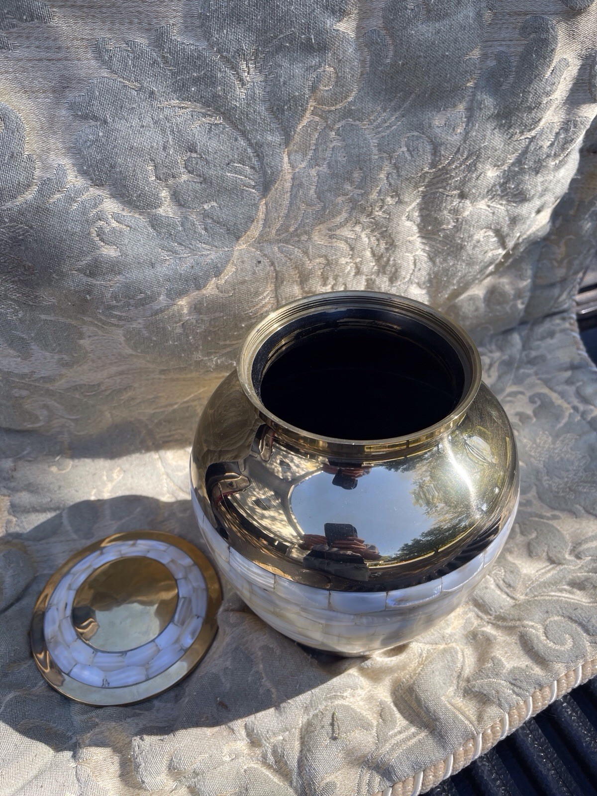 Brass Large Mother of Pearl Inlay Cremation Urn for Ashes