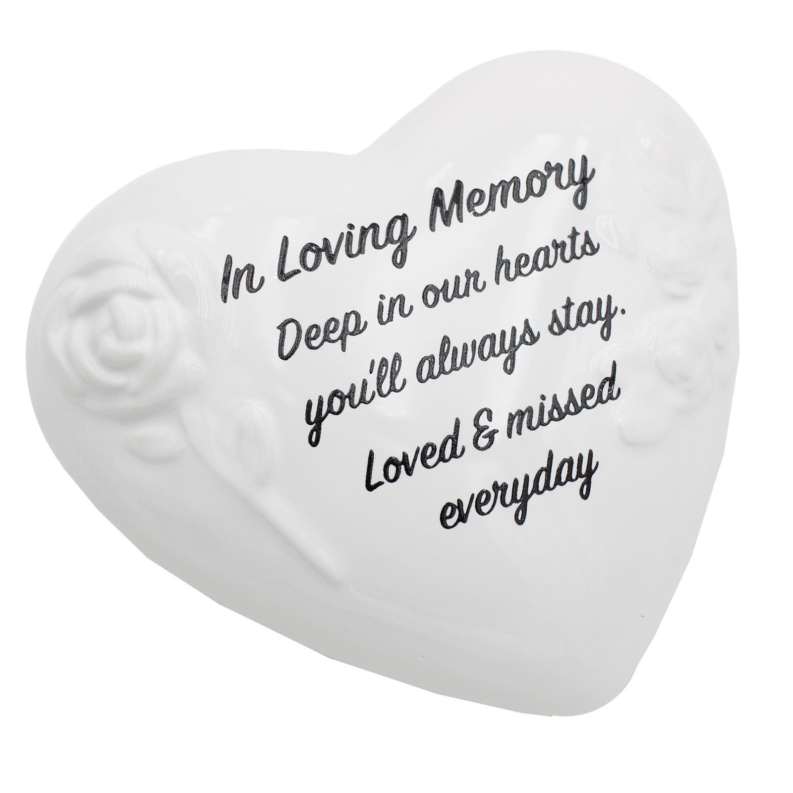 Memorial Heart Plaque with Flowers Wording Glazed Grave Ornament – Loving Memory