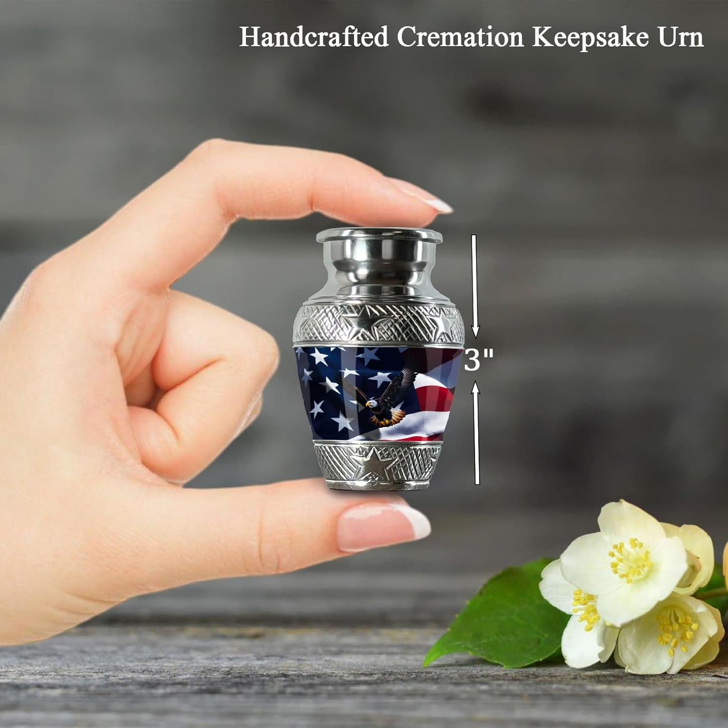 Handcrafted U.S. Flag Set of 4 Keepsake Mini Urns for Ashes, 3 Inches Tall, with