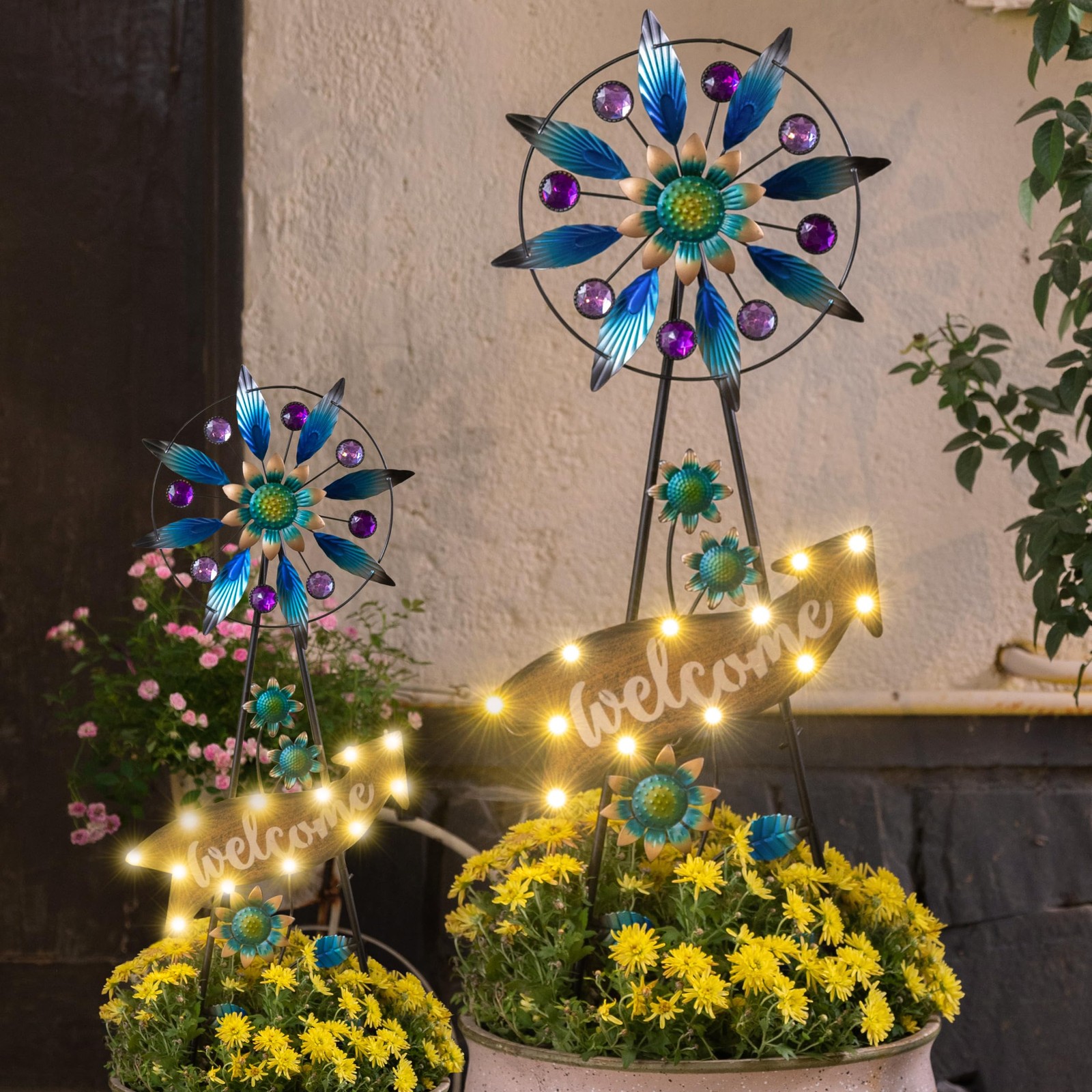 Peacock Solar Stake Wind Spinner Metal Yard Art for Outdoor Decor 26”