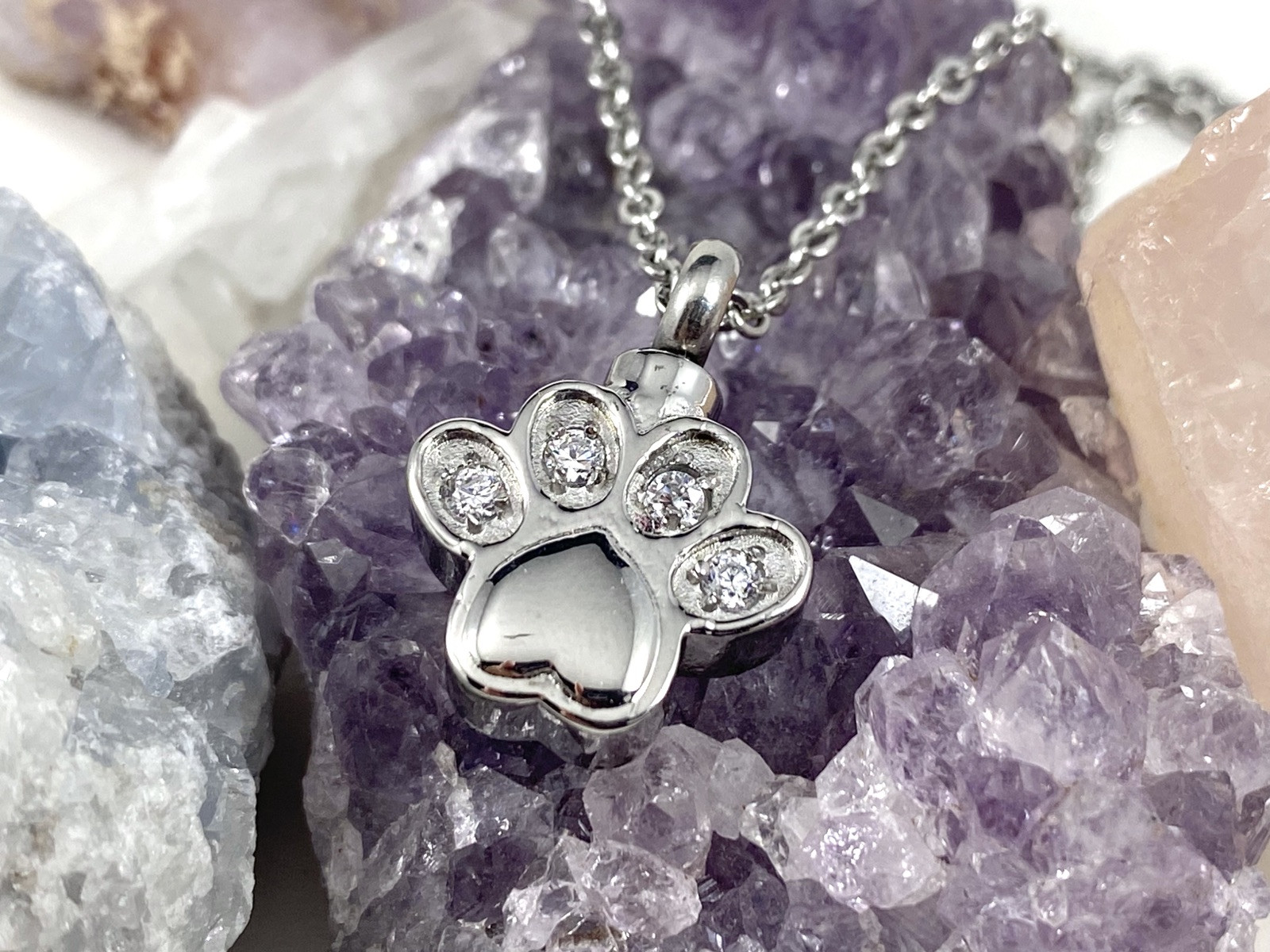 Keyring Urn .5″ Key Chain Pet Cremation Pendant Holds Ash Dog Cat Paw Print Paws