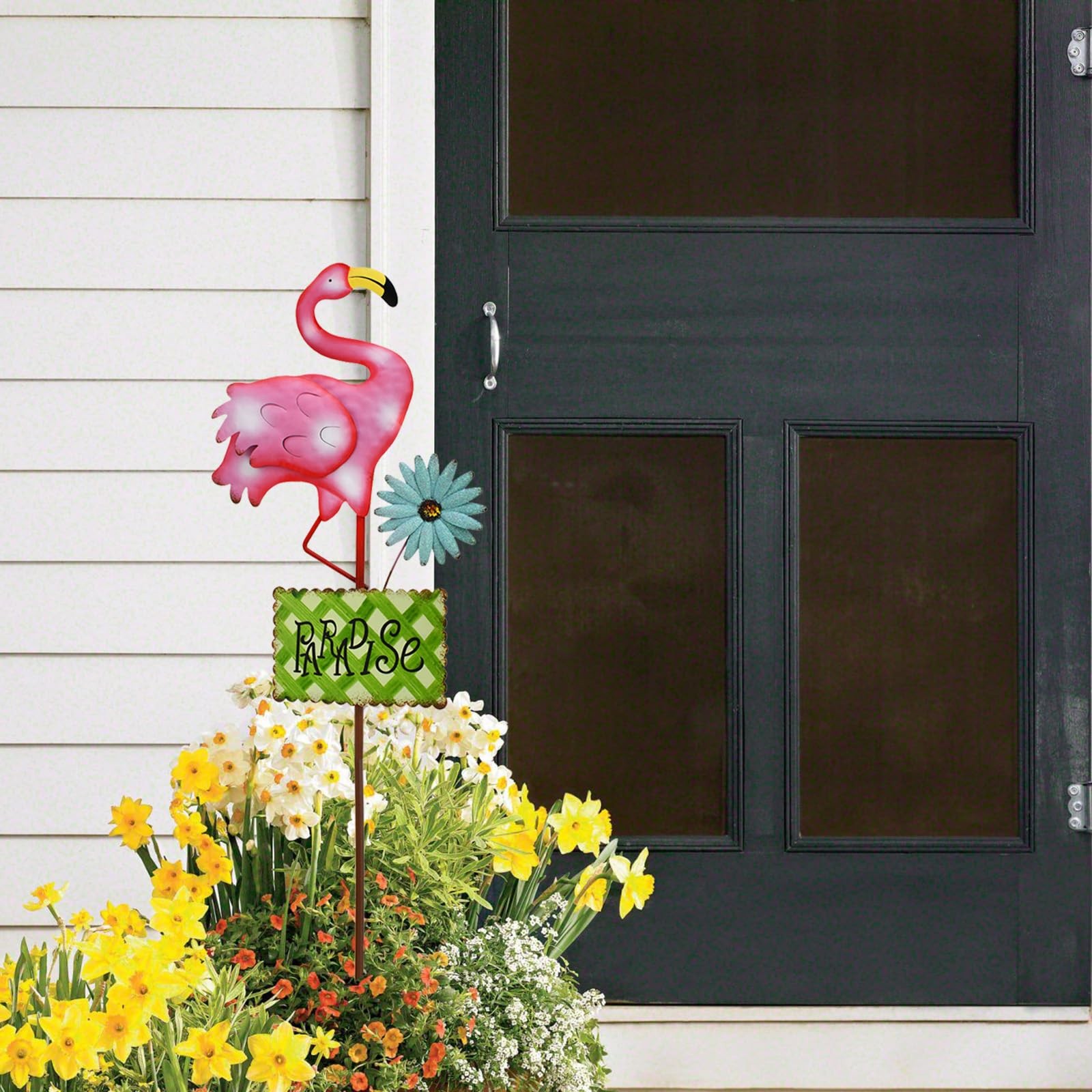 32″H Flamingo Garden Stakes Decor, Outdoor Metal Flamingo Welcome Yard Art St…