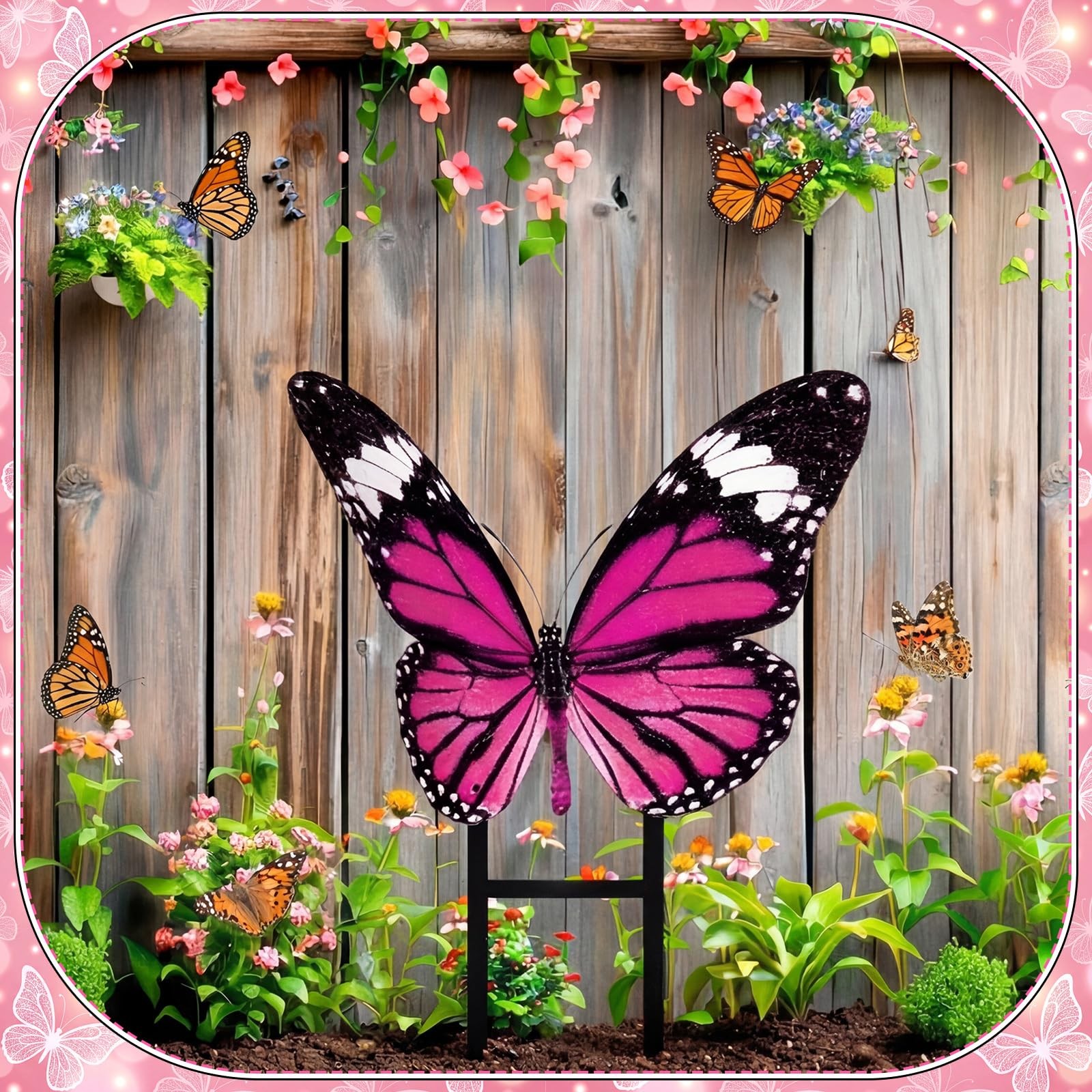 Spring Metal Butterfly Garden Stake – 16.5 Inch Outdoor Decor for Yard