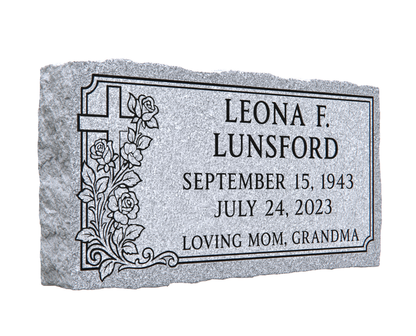20x10x3 Gray Granite Flat Grave Marker – Personalized Headstone with Flowers