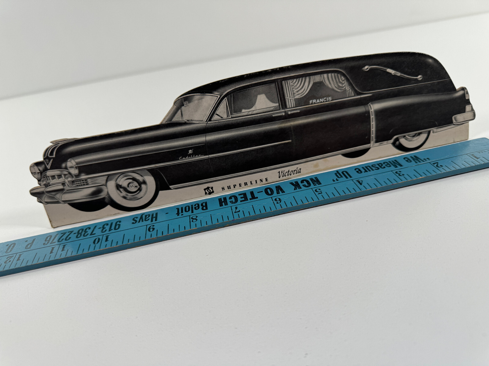RARE vtg Cadillac Funeral Hearse Superline Victoria Die Cut Store Display SIgn