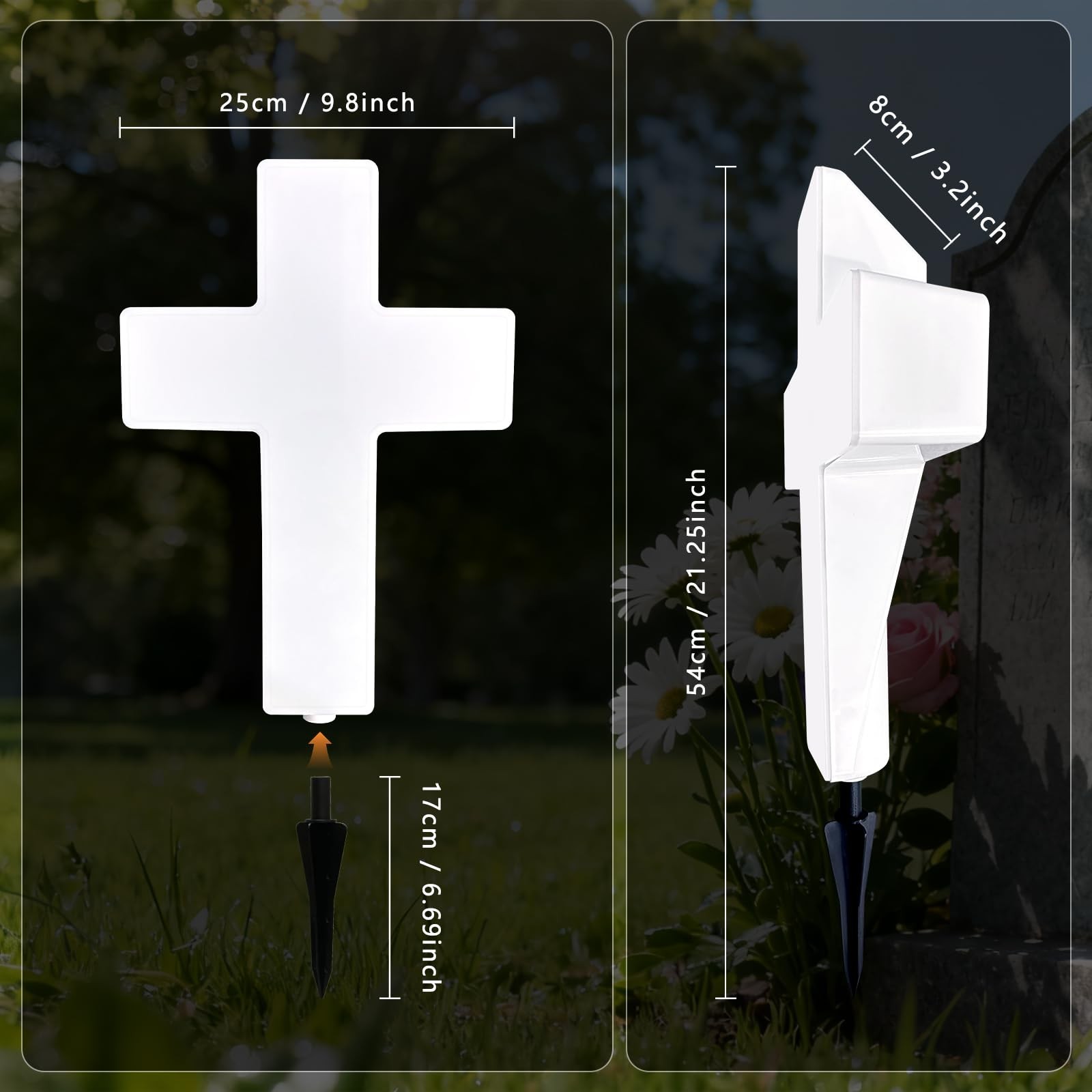 Solar Cross Light for Cemetery Memorials | Waterproof Grave Decoration