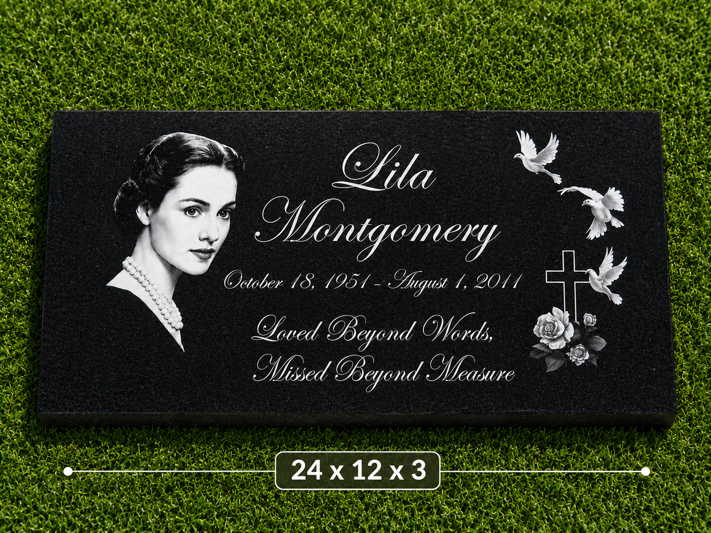 Black Granite Cross Memorial Headstone Personalized Flat Grave Marker