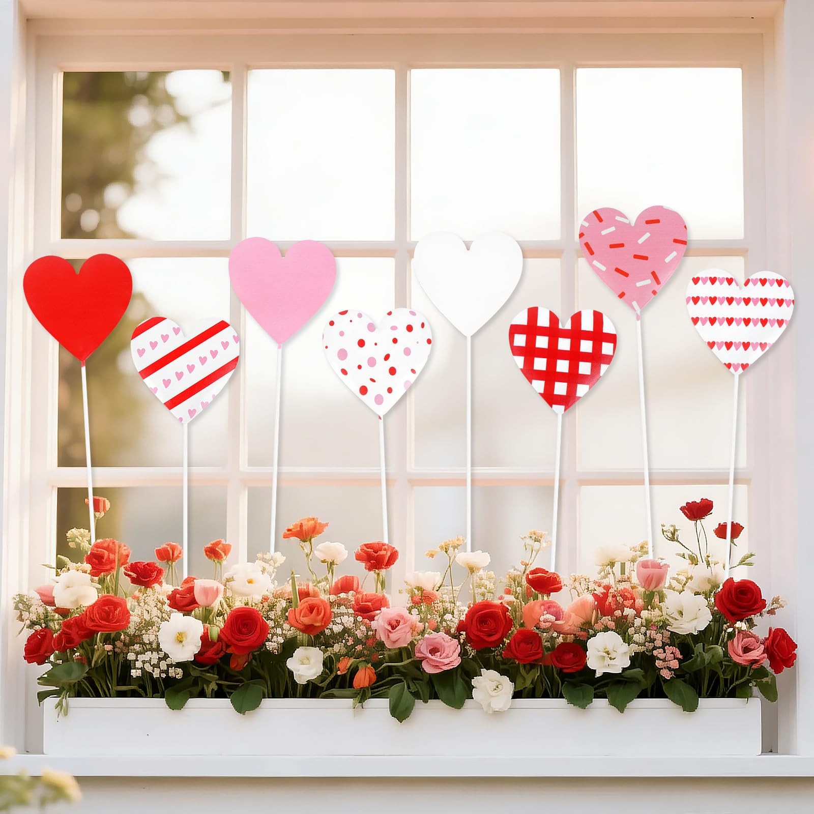 8 Pcs Metal Valentine Yard Decor Red Pink Heart Planter Stakes Romantic Love …