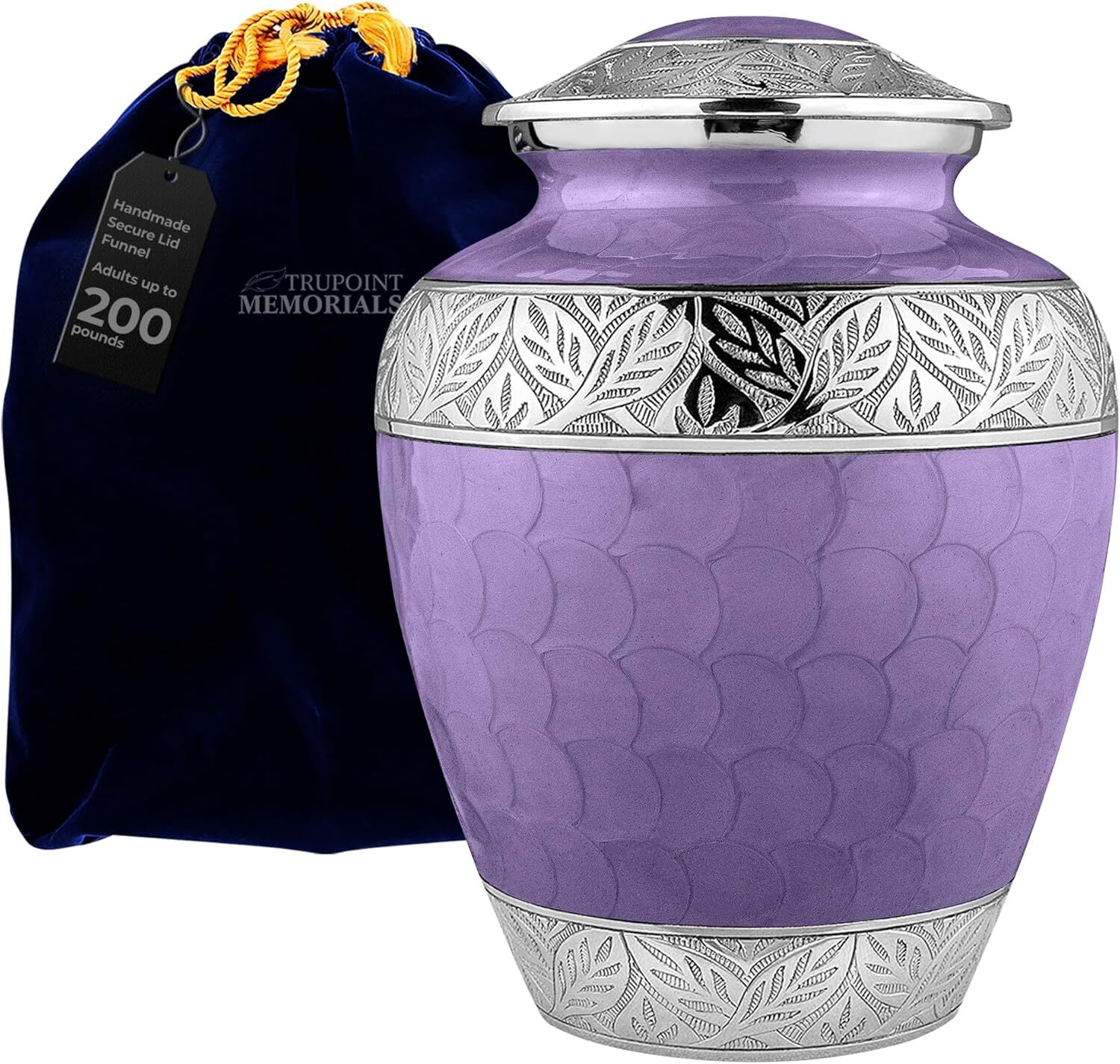 Large Light Purple Cremation Urn With Silver Lining For Adult Ashes