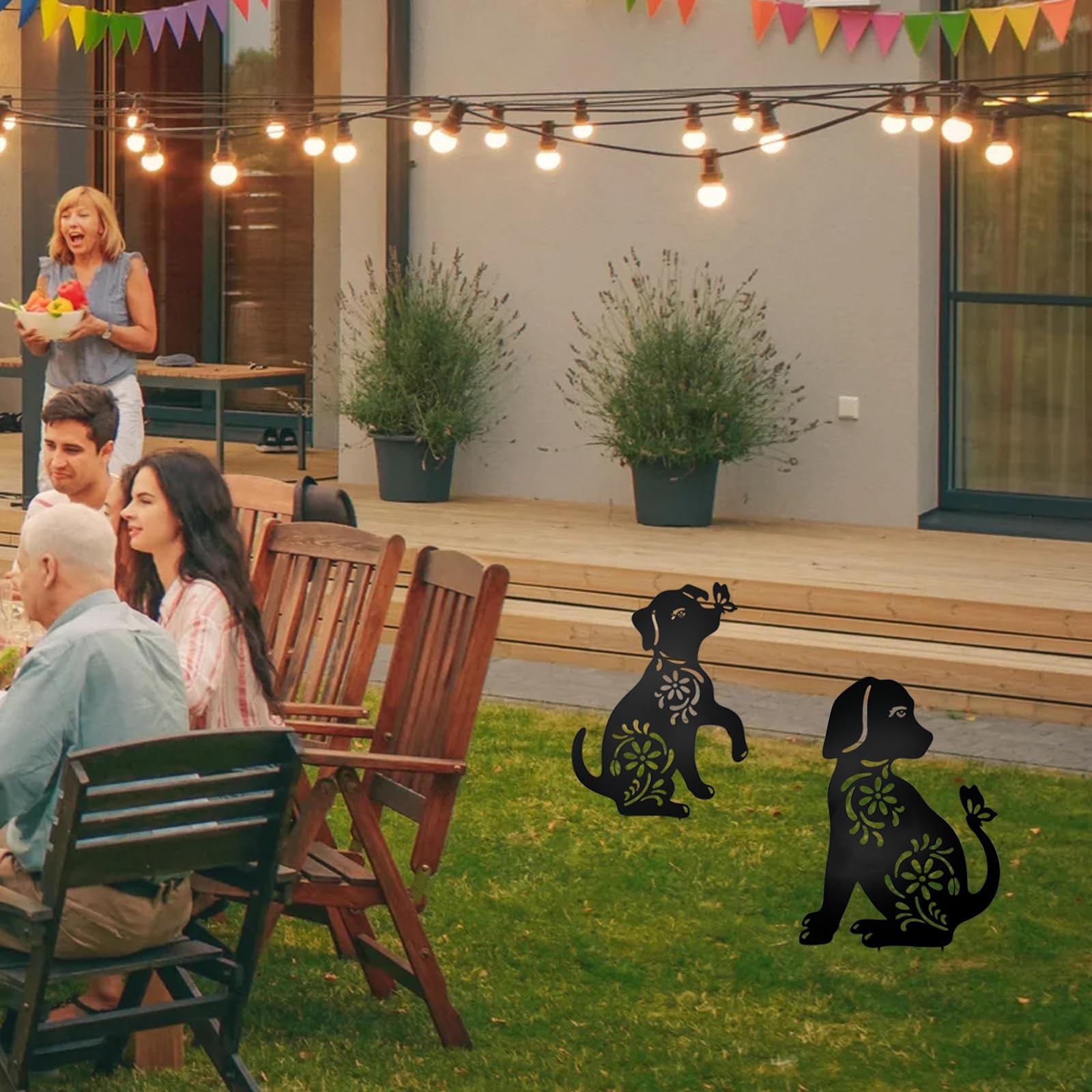 2 Pack Metal Dog Stakes Garden Decor Stakes Black Dog Silhouette Statue for O…