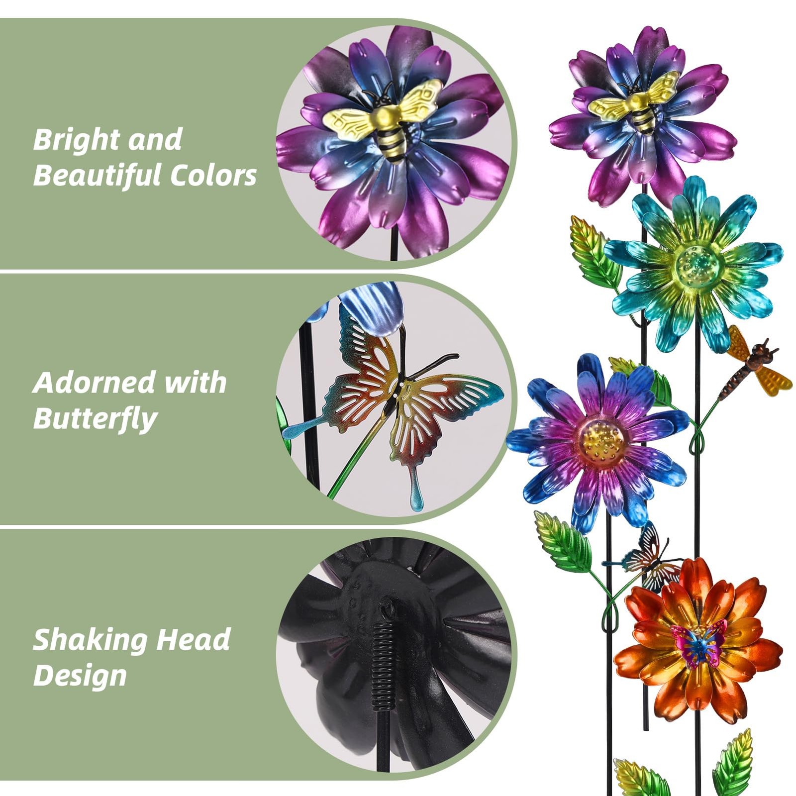 Metal Flower Garden Stakes for Outside Set of 4, Flower Garden Decor with Sha…