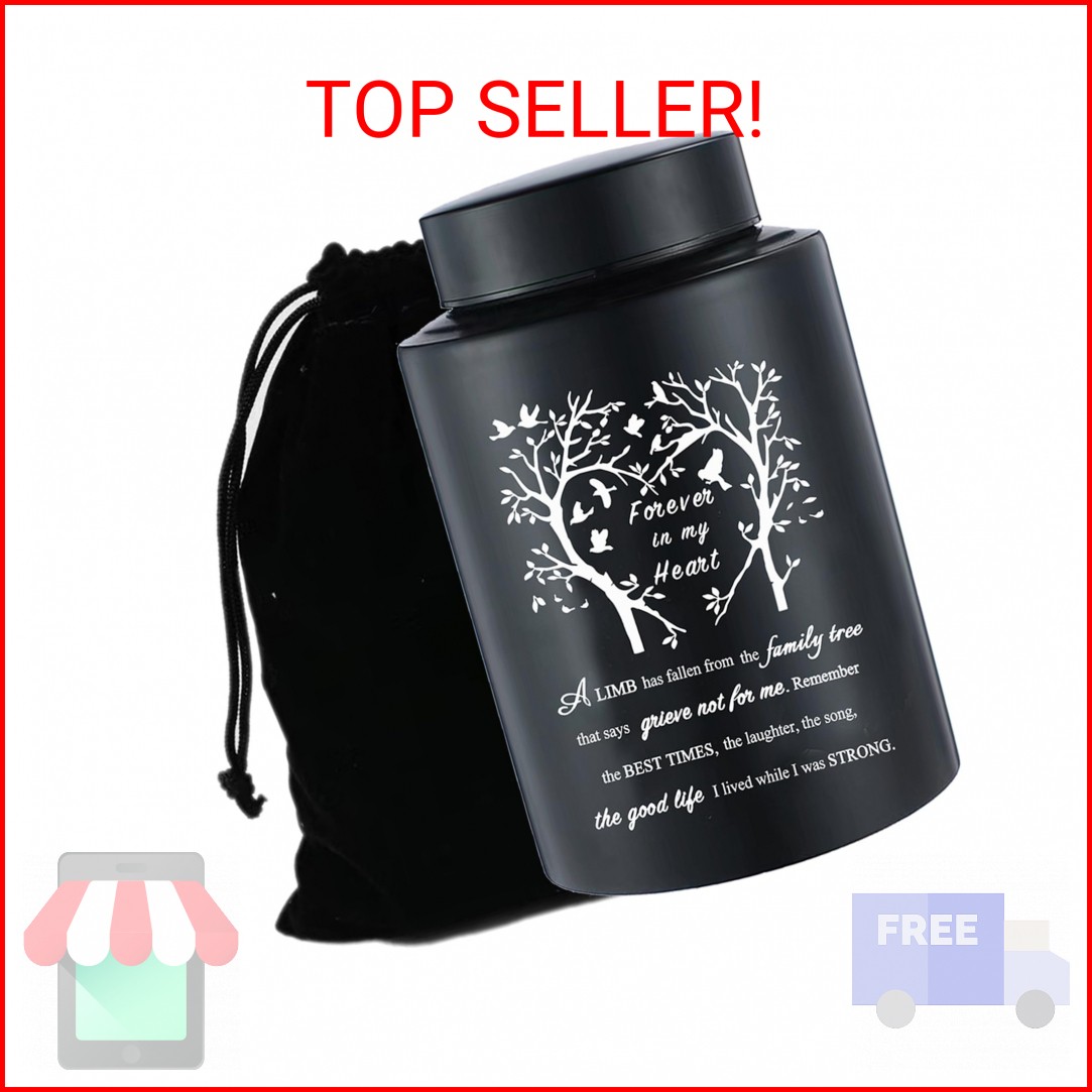9 Inches Large Urn for Human Ashes Stainless Black Cremation Urn Adult Urn Keeps