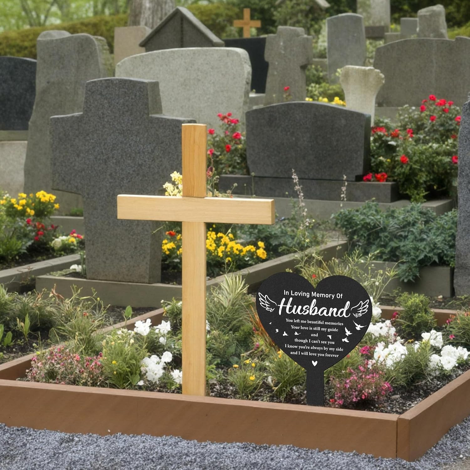 Husband Memorial Grave Stakes – Black Angel Cemetery Markers Decoration for Wife