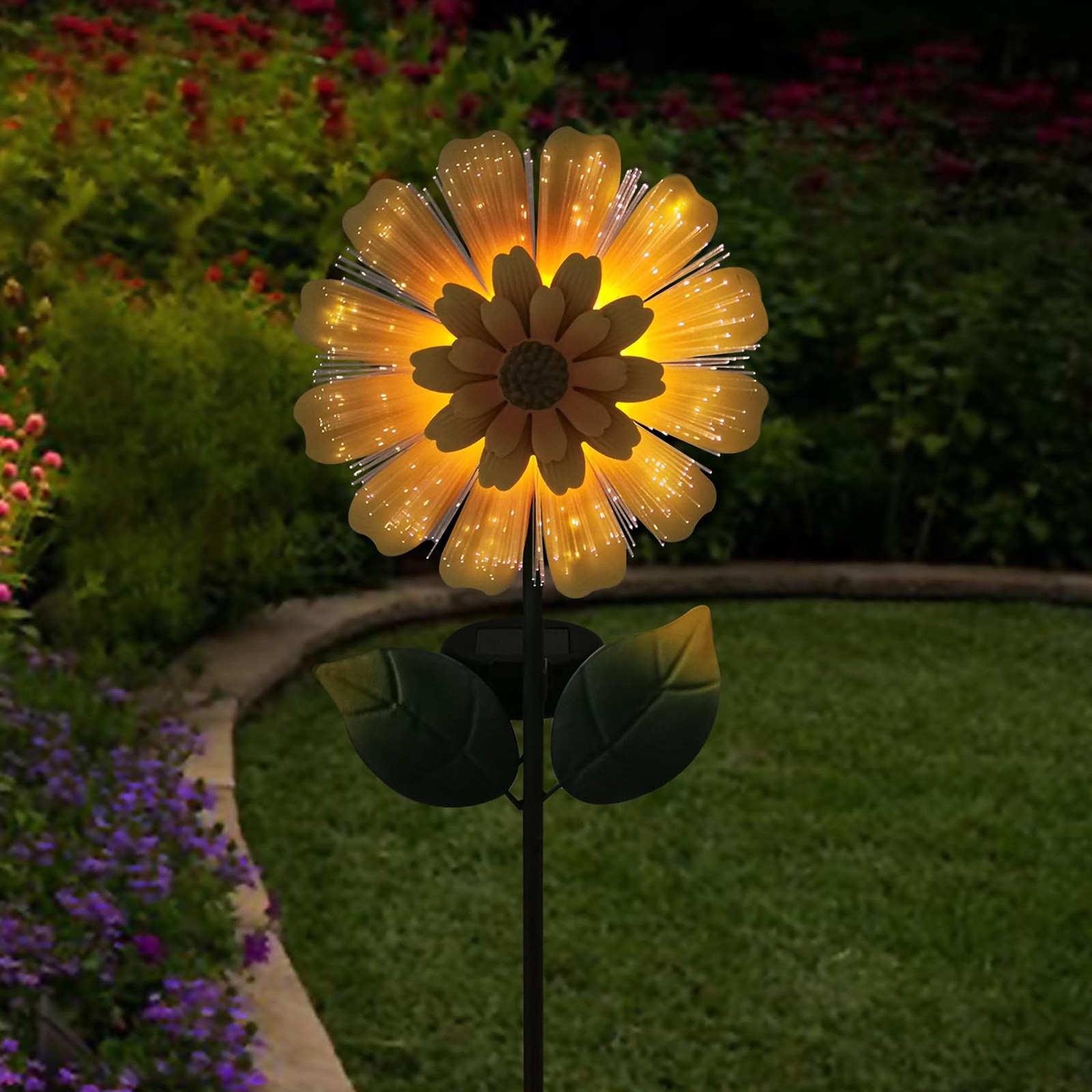Solar Garden Stake Solar Flower with Fiber Lights Metal Sunflower Decorative …