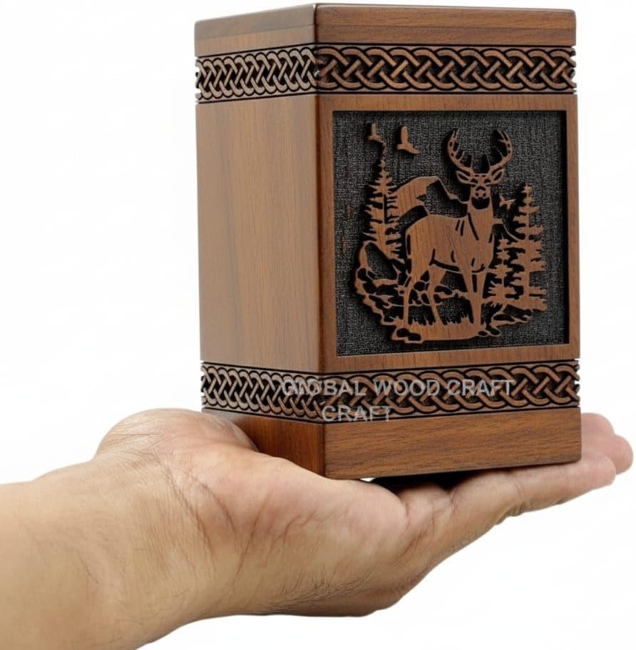 Handcrafted Wooden Cremation Urn for Ashes – Premium Polished Wood with Engraved