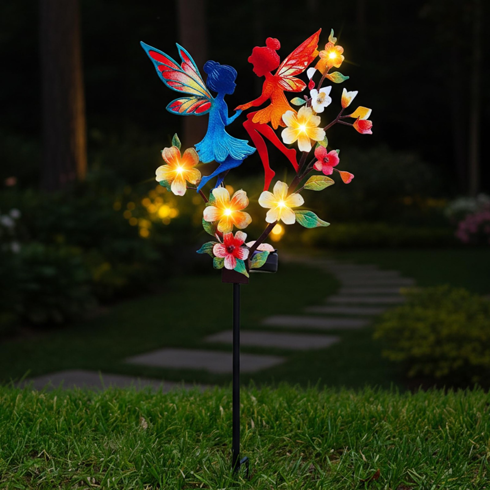 Solar Fairy Garden Stakes – Metal Whimsical Yard Art Decor, Warm LED Lights W…