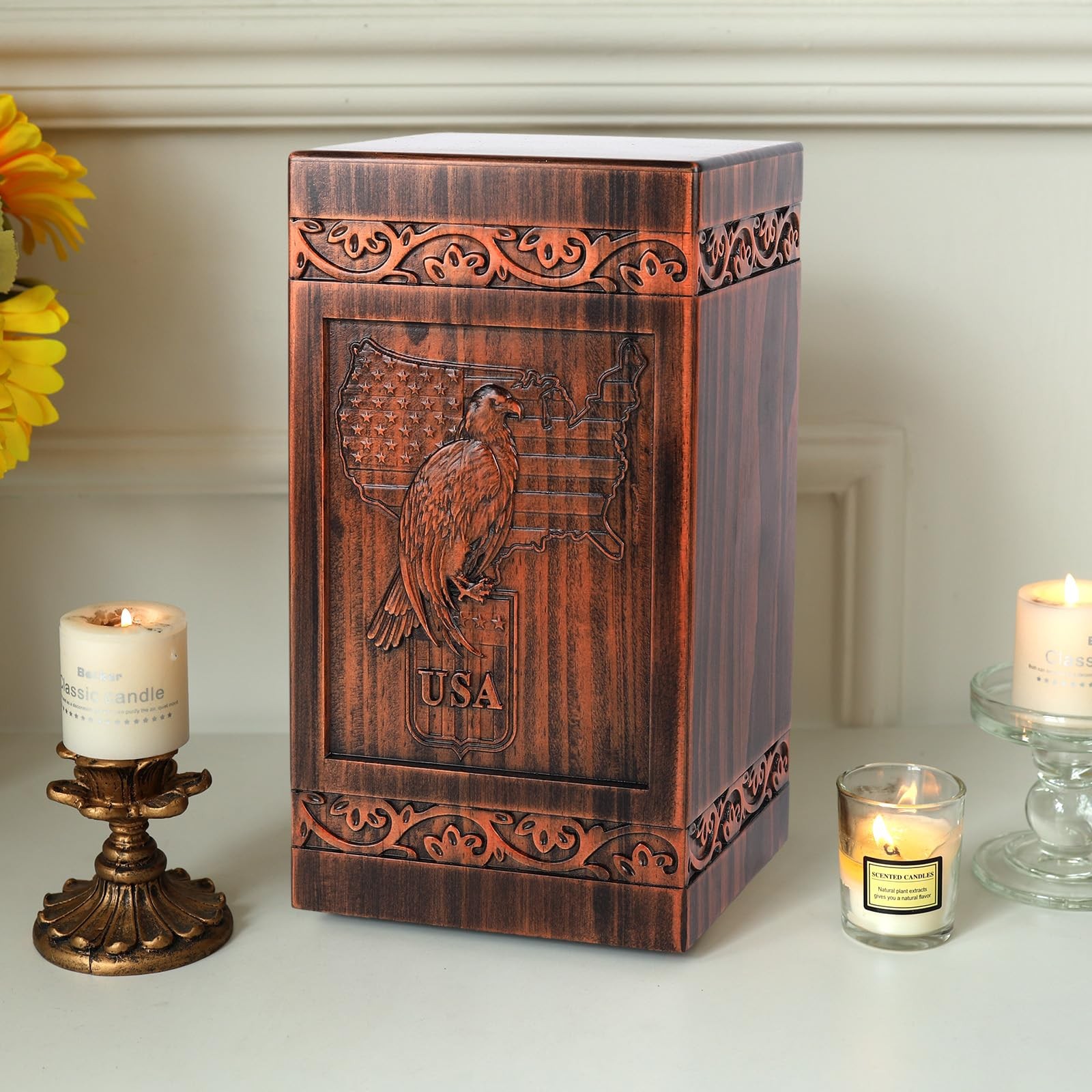 Eagle and American Flag Wooden Urn for Human Ashes Adult – Full Size 300 Cubi…