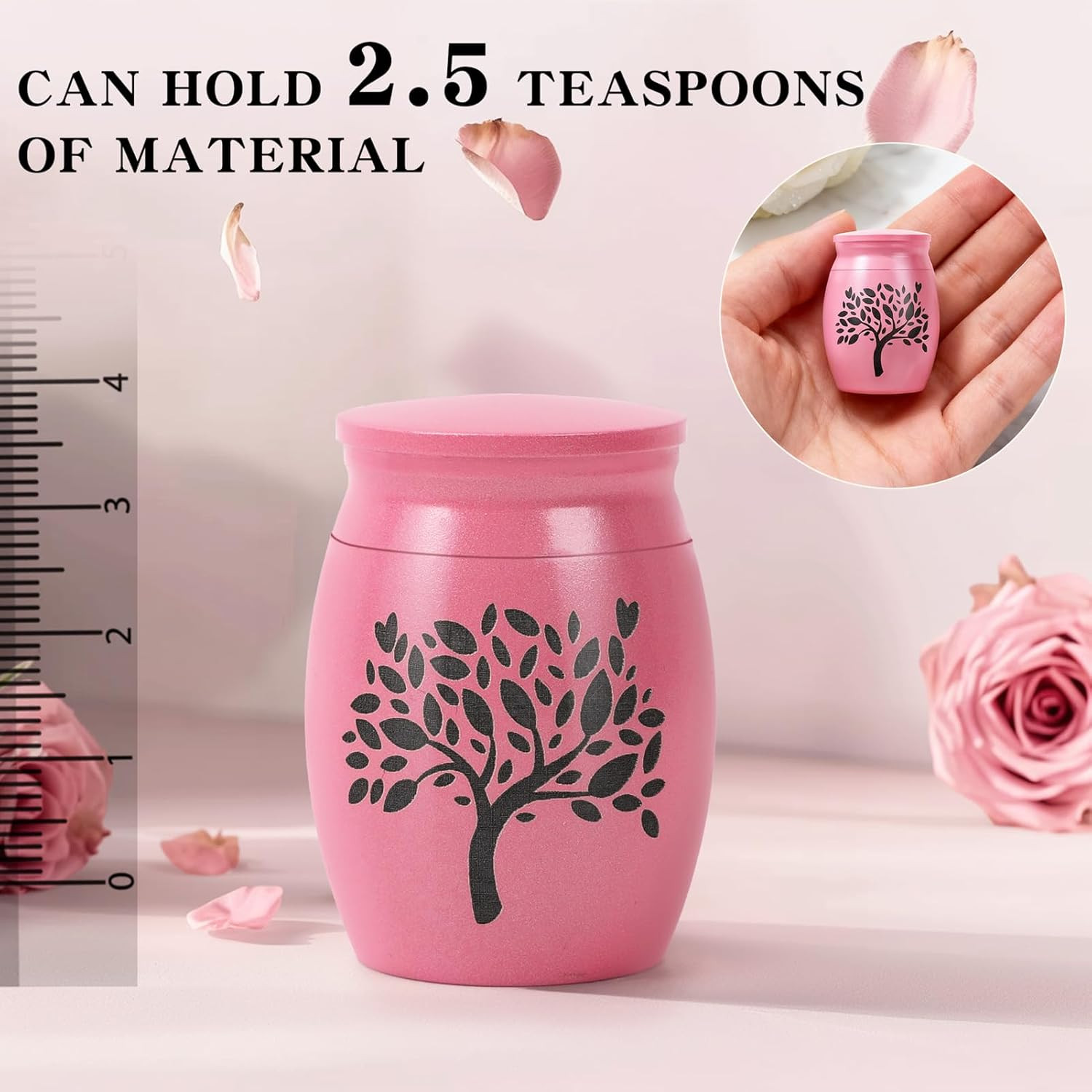 Small Urns for Human Ashes Keepsake – 1.6″ Pink Mini Cremation Urn w/Heart Box N