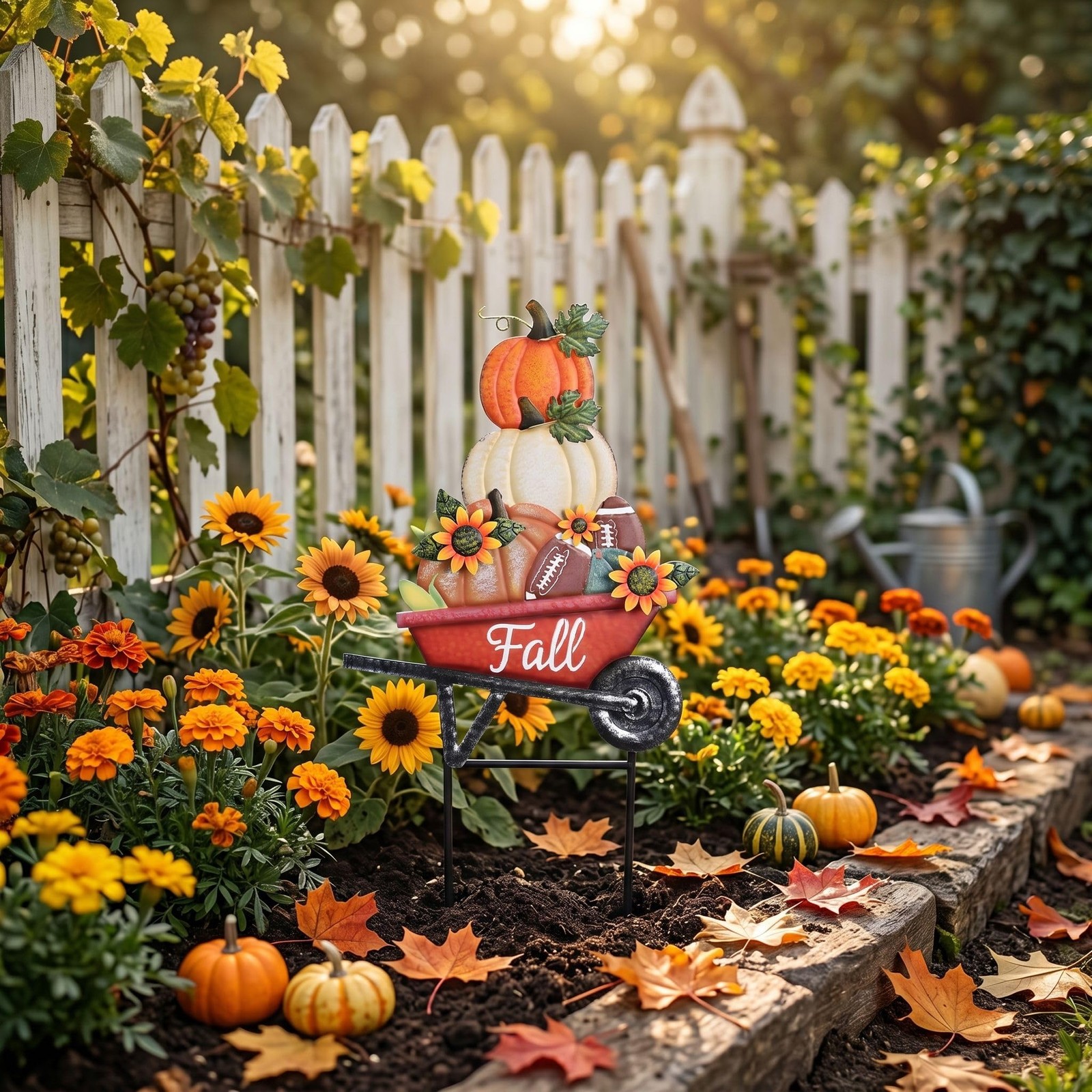 Fall Outdoor Decor,Pumpkin Decorations Sunflower Football Yard Stakes for Law…