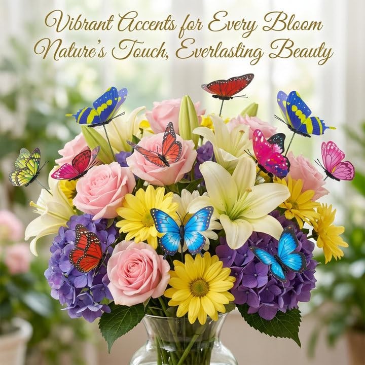 50PCS Butterfly Decorations for Bouquets, Gardens, Pots, and Parties