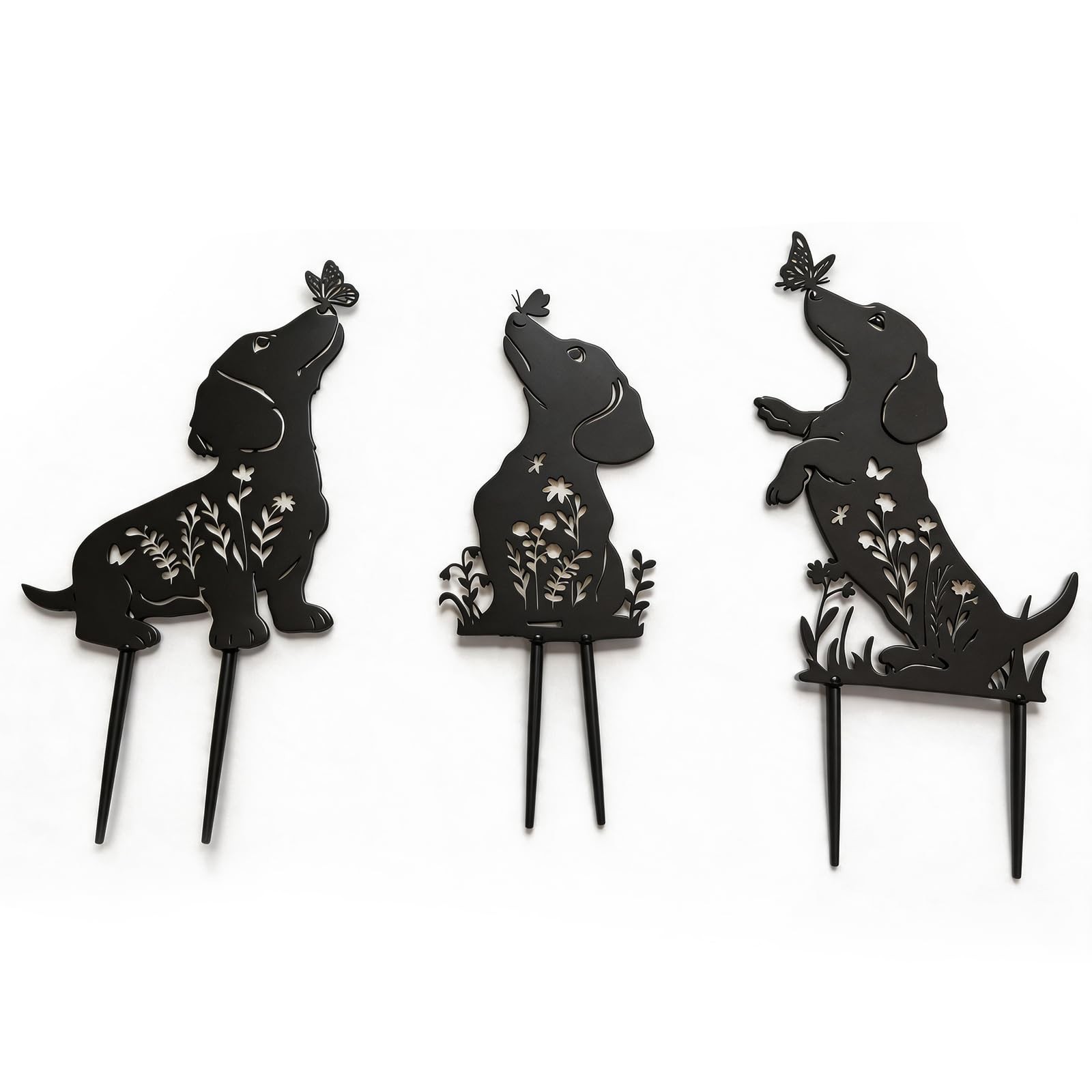 3-Pack Dachshund Decor, Dachshund Planter, Metal Dog Silhouette Garden Stakes…