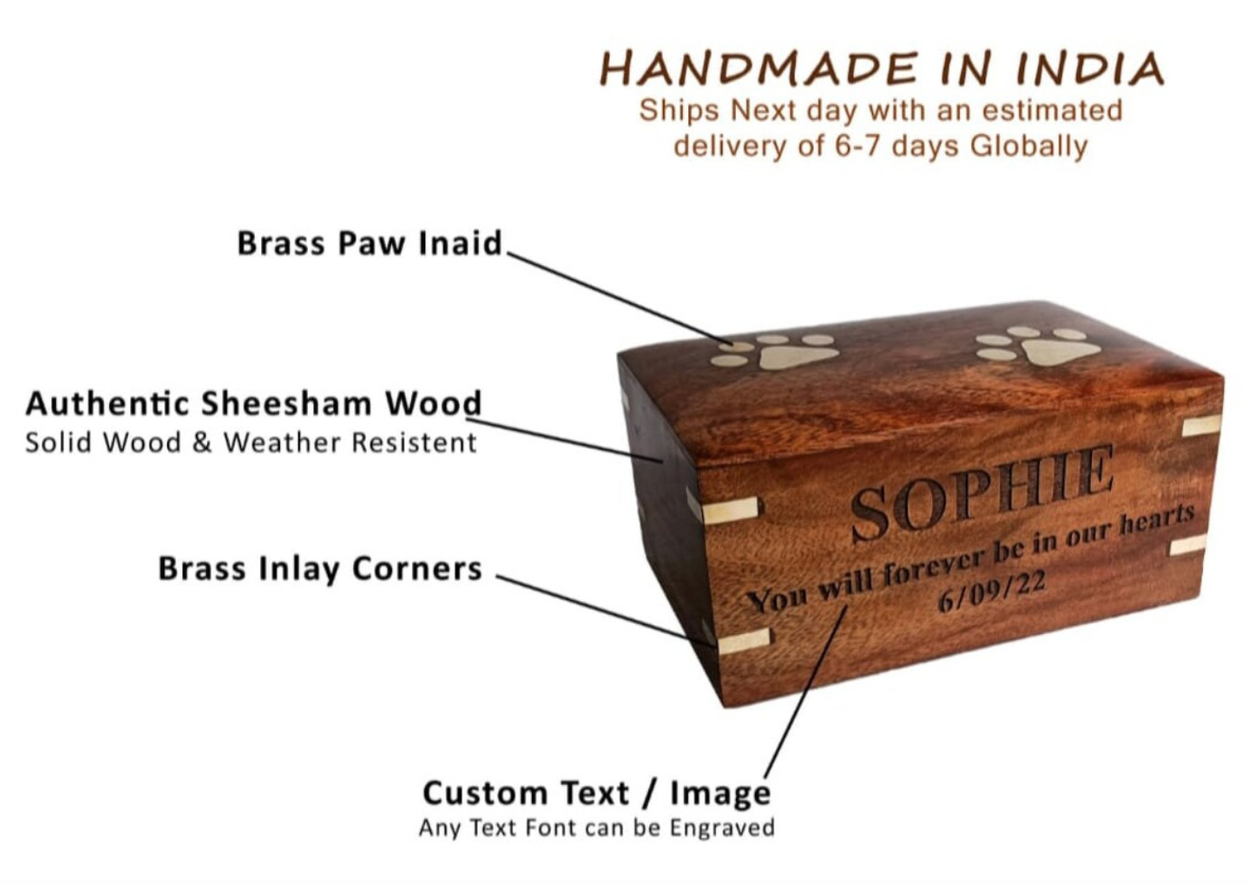 HandCrafted Masonic Rosewood Urn for Pets Cat,Dog with Personalization (60 Lbs).