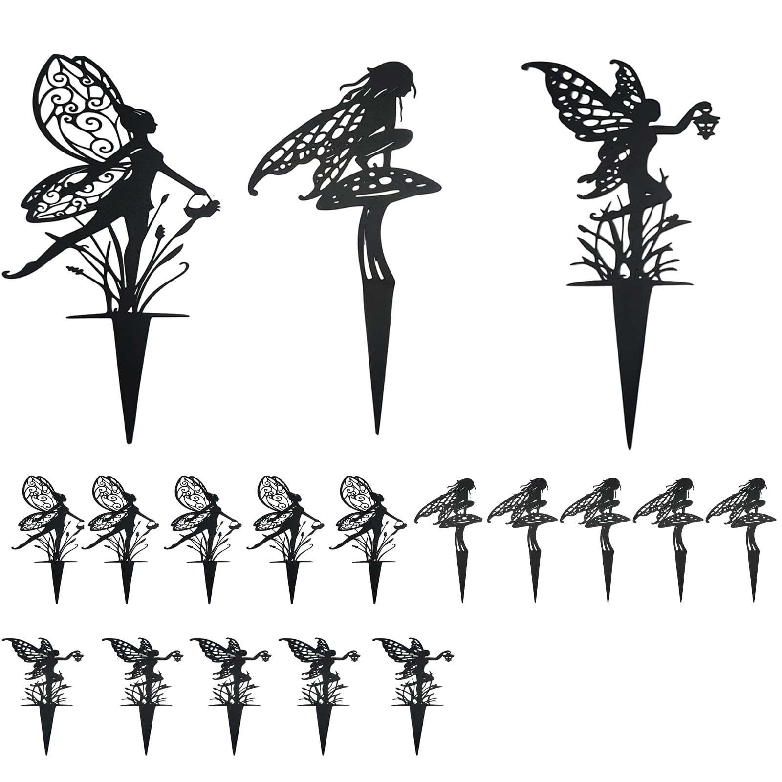 Decorative Garden Stakes – Weather-Resistant Black Metal Fairy and Butterfly Art