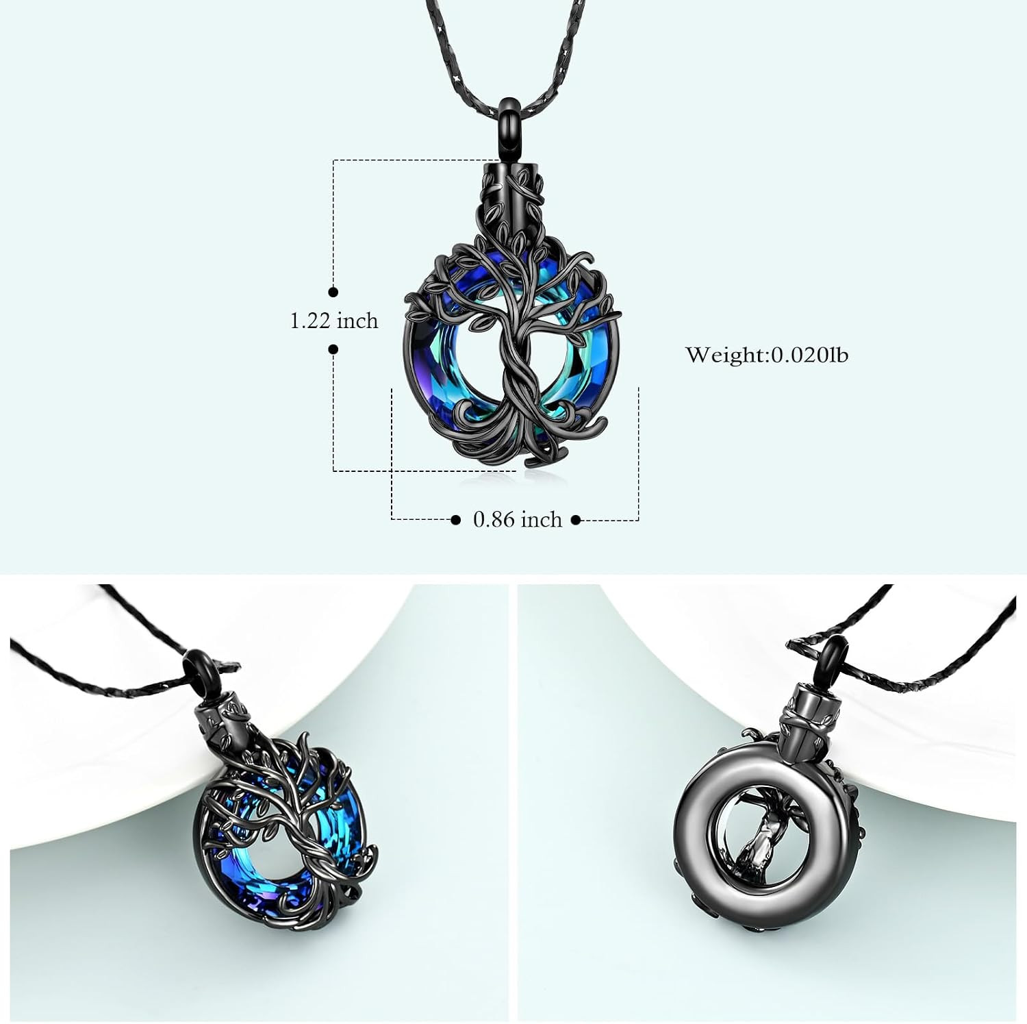 Tree of Life Urn Necklace for Men Women Cremation Jewelry with Circle Crystal Me