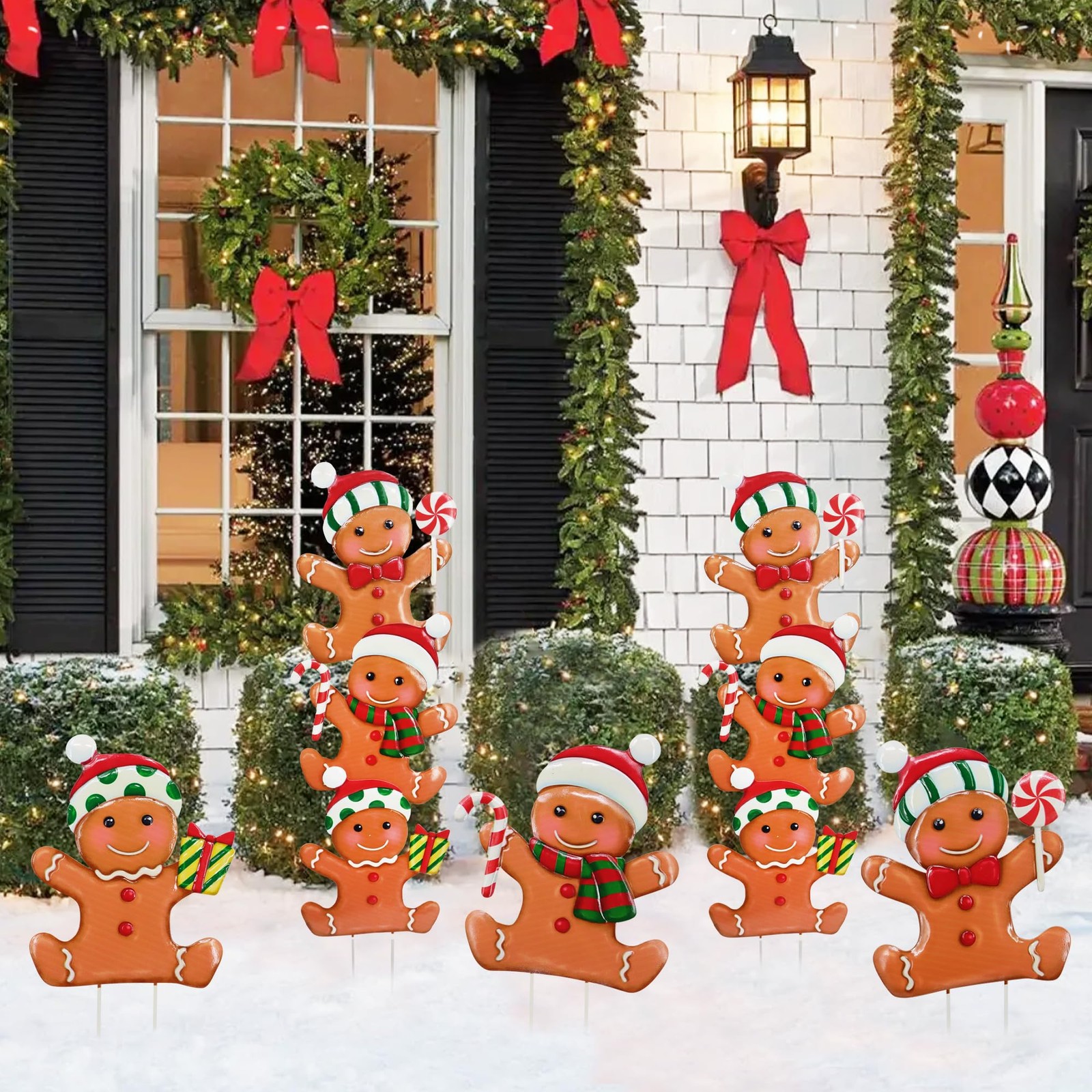 Metal Christmas Yard Signs 3 Pack Gingerbread Man Decor for Outdoor Lawn