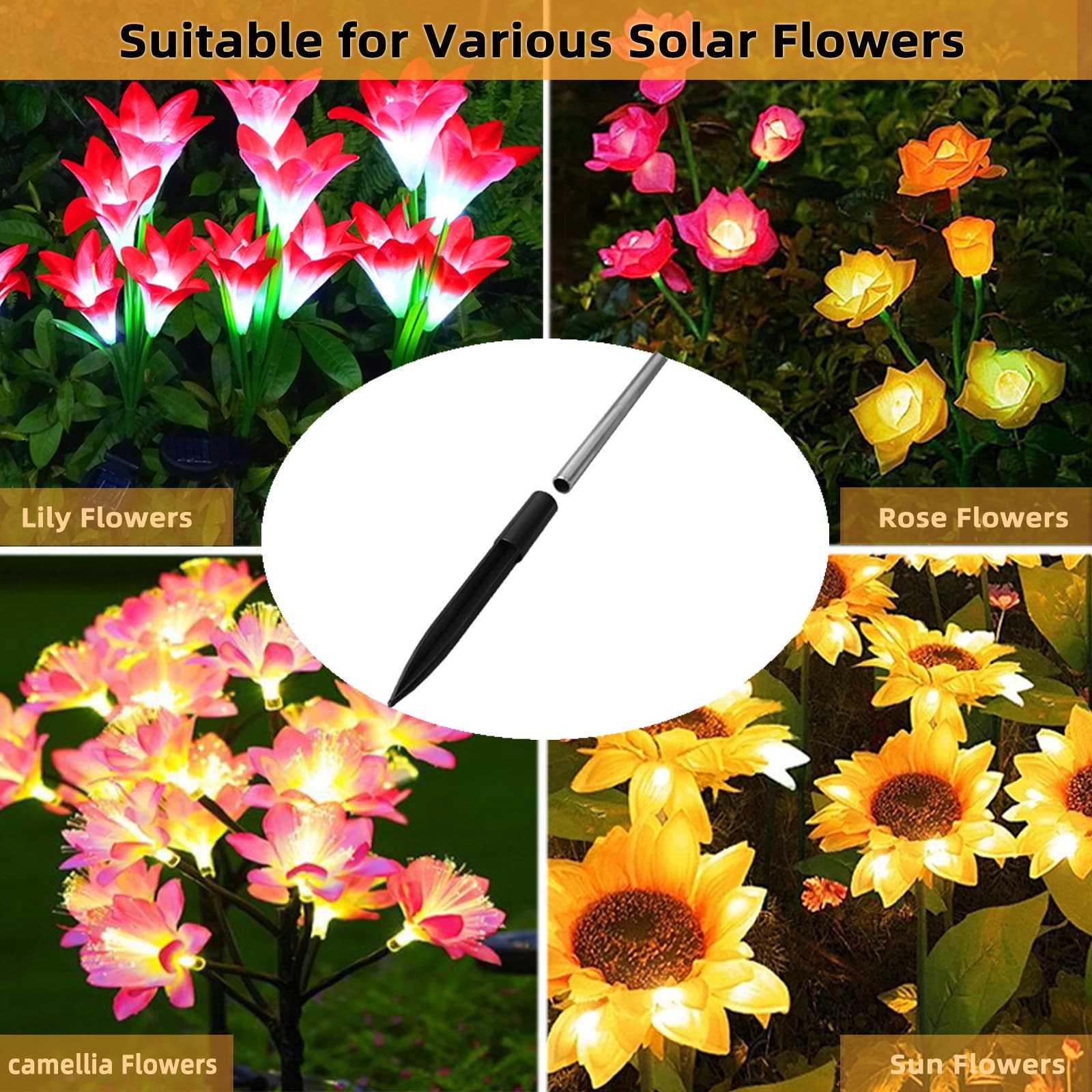 10 Pack Solar Light Stakes (Fit for Pole Outer Diameter 0.35in), ABS Reinforc…