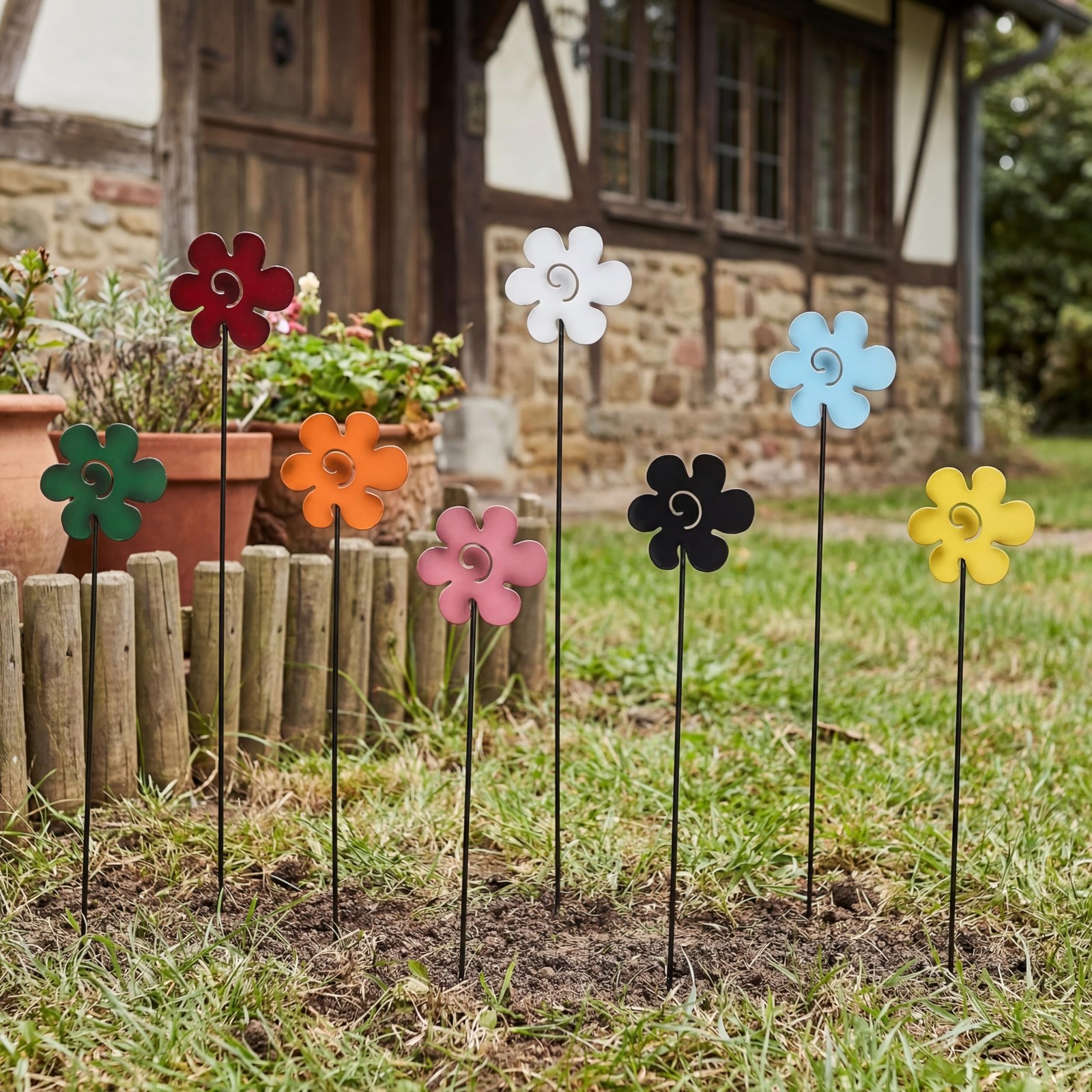 8 Pack Spring Rustic Metal Flowers Decorative, 12″ Farmhouse Garden Decor Out…