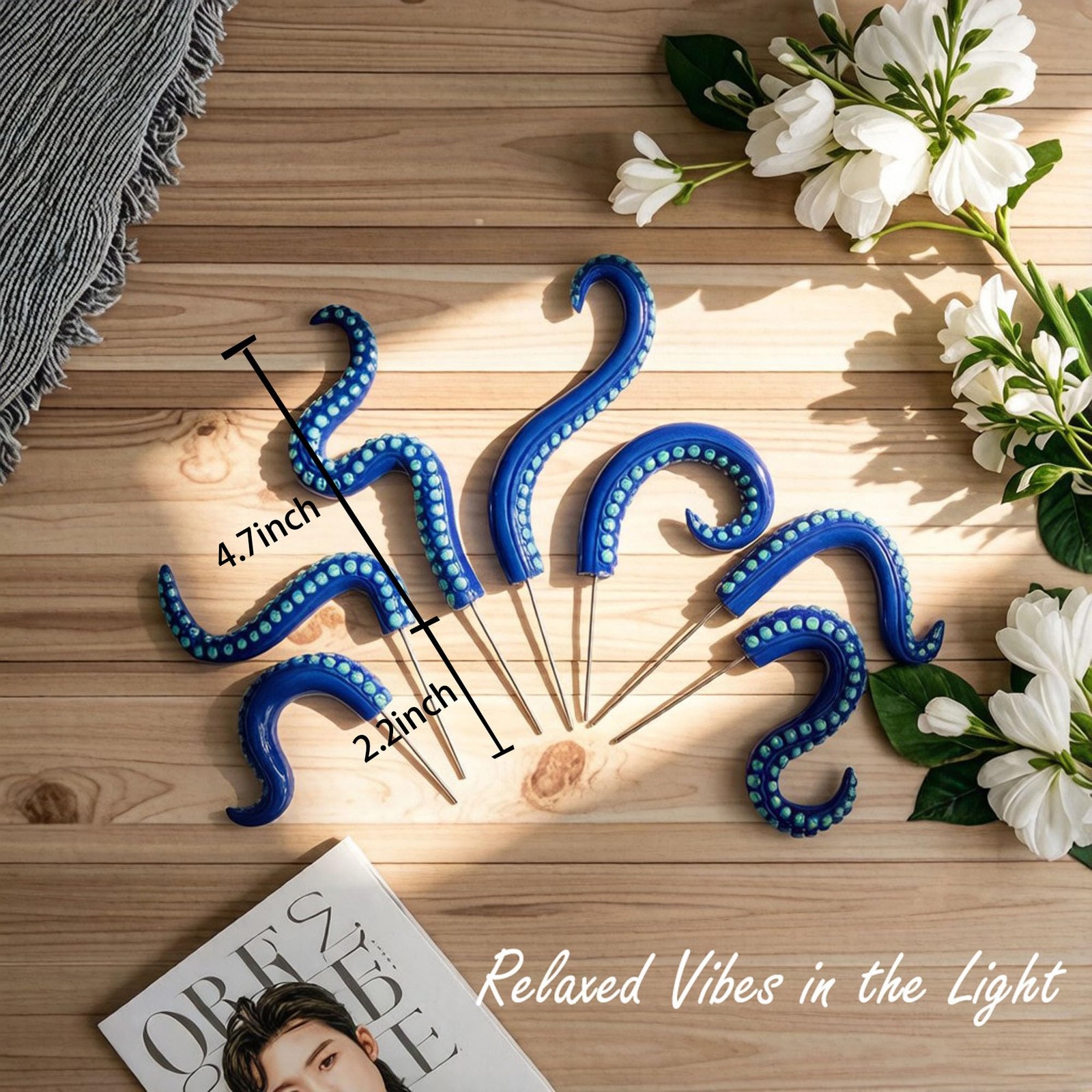 7Pcs Blue Octopus Tentacle Stakes Glowing in the Dark Garden Decor Halloween …