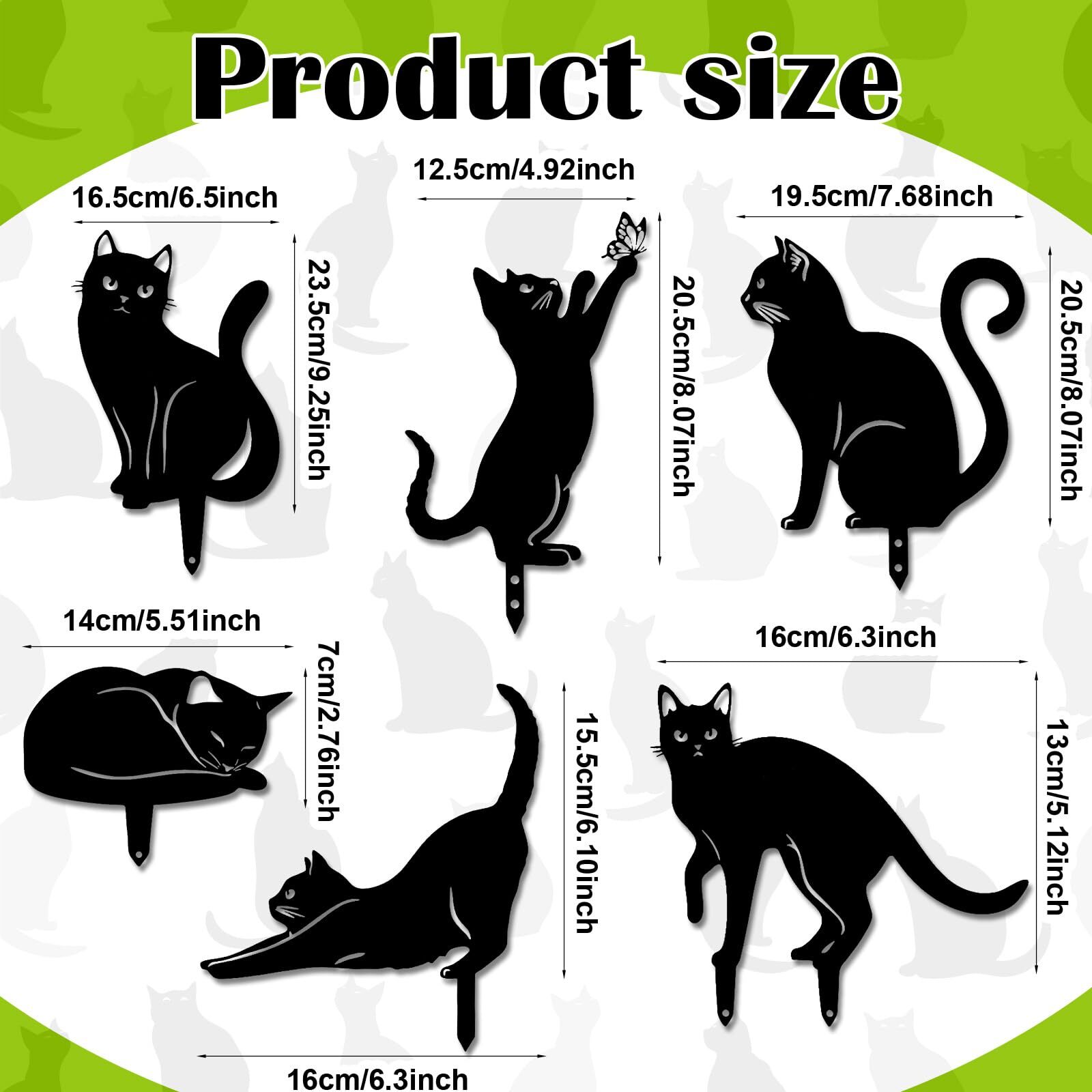 Tandefio 6 Pcs Metal Cat Garden Decor Black Cat Silhouette Yard and Lawn Deco…