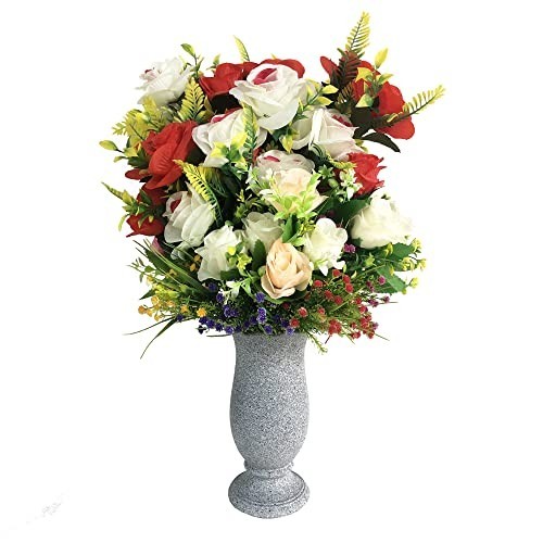Cemetery Grave Vase Decoration – Marble Color, Ground Spikes & Flower Foam Inclu