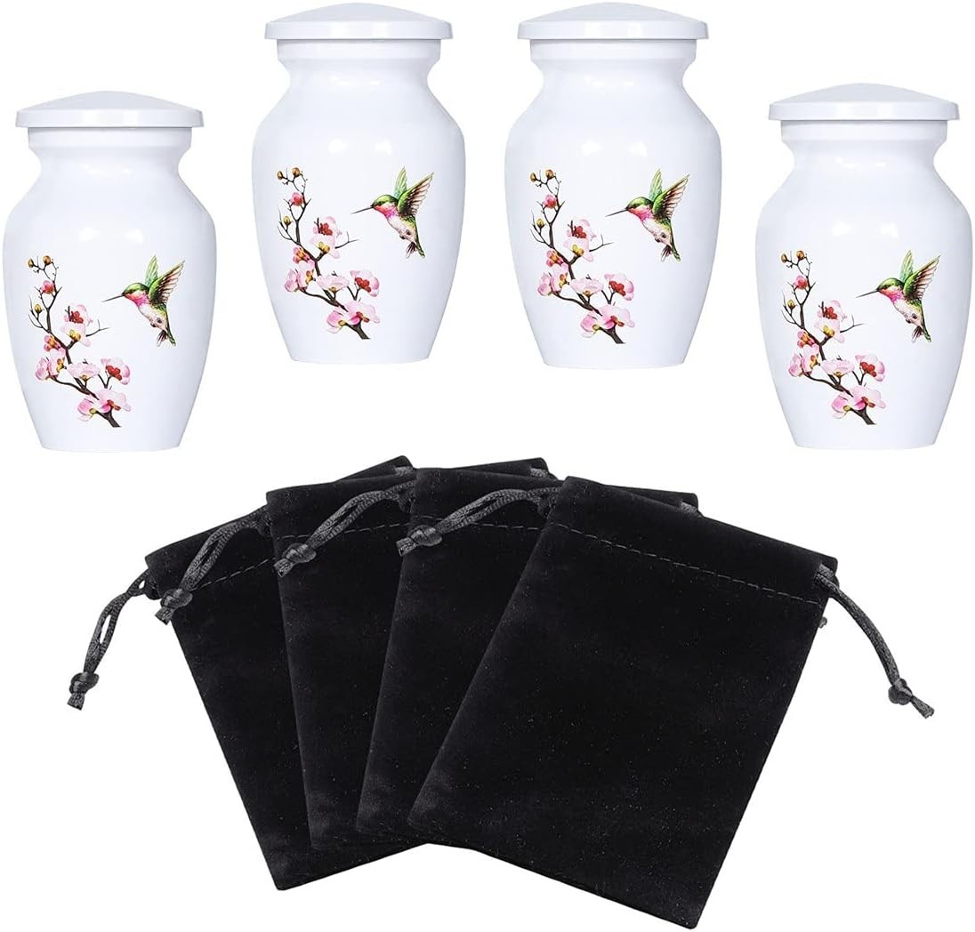 Compact Hummingbird Memorial Urns – 3 Cubic Inches, Set of 4 with Velvet Bags