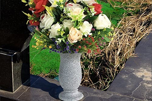 Cemetery Grave Vase Decoration – Marble Color, Ground Spikes & Flower Foam Inclu